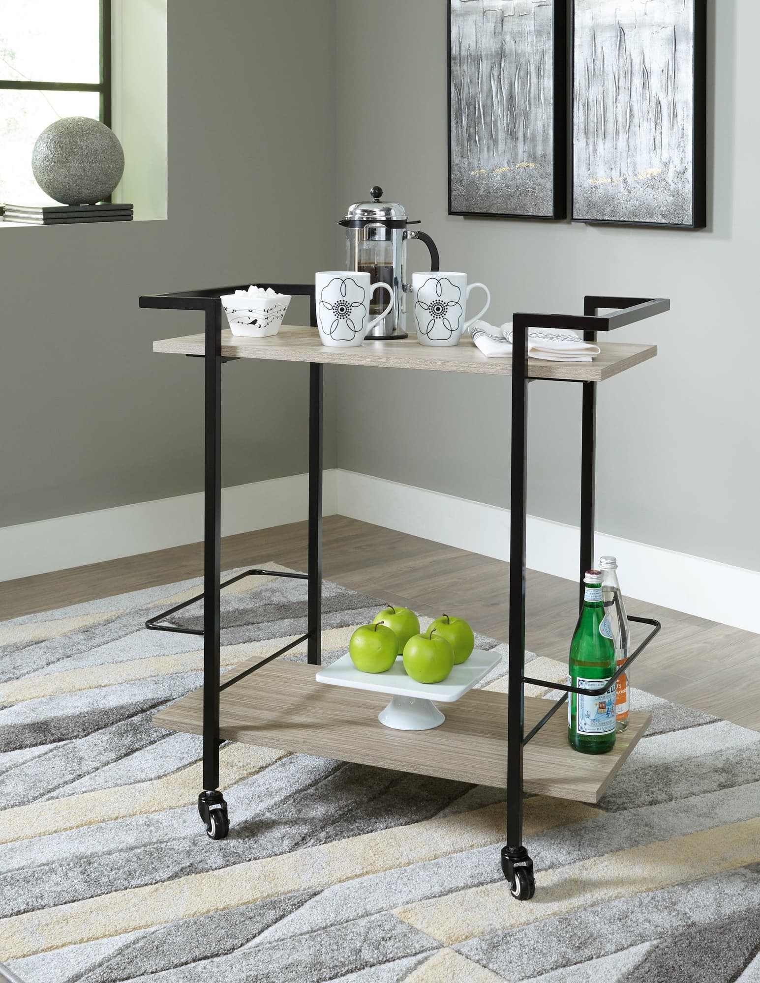 Waylowe Brown Black Bar Cart