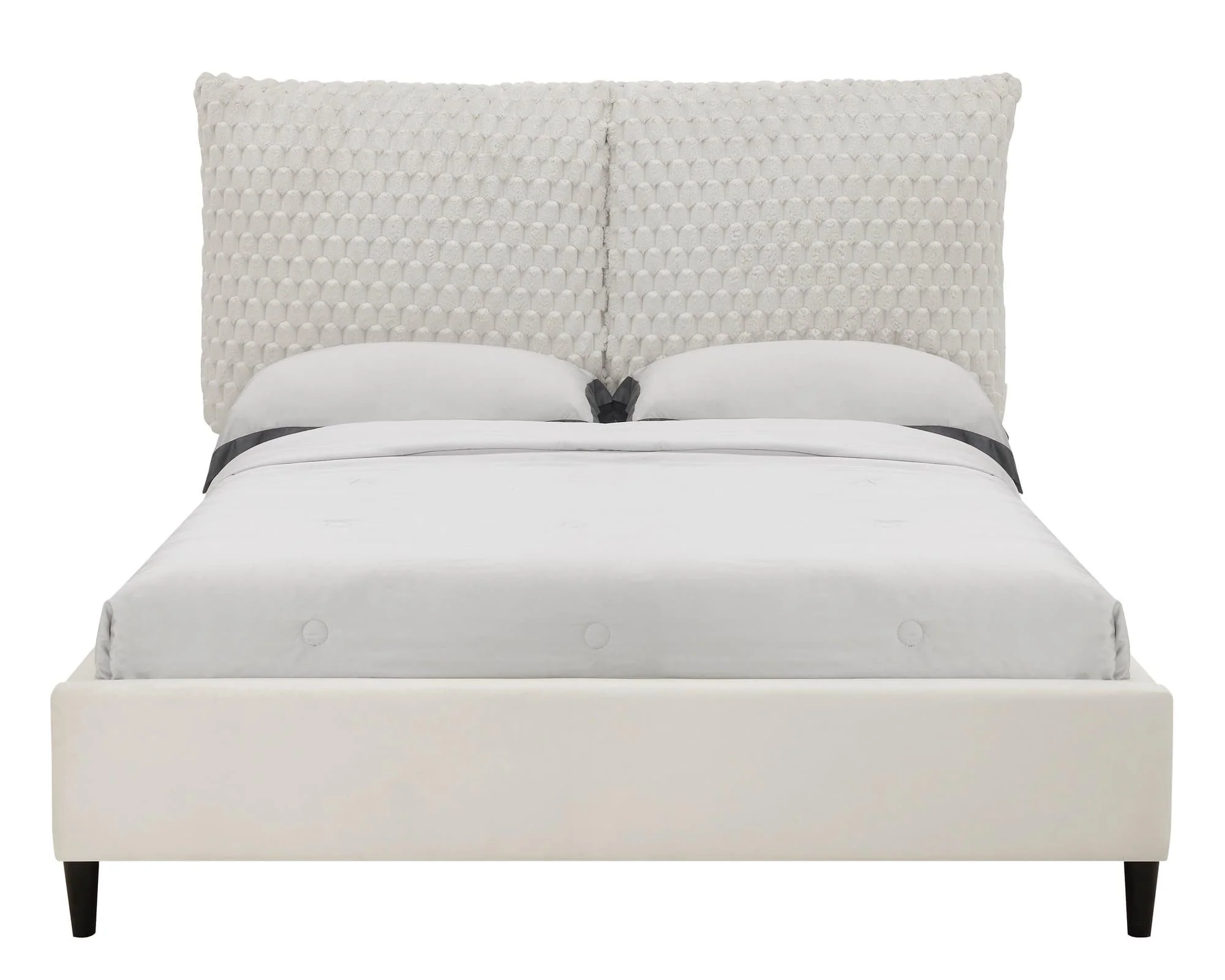 Violet White Velvet Upholstered Panel Queen Bed - Image 1