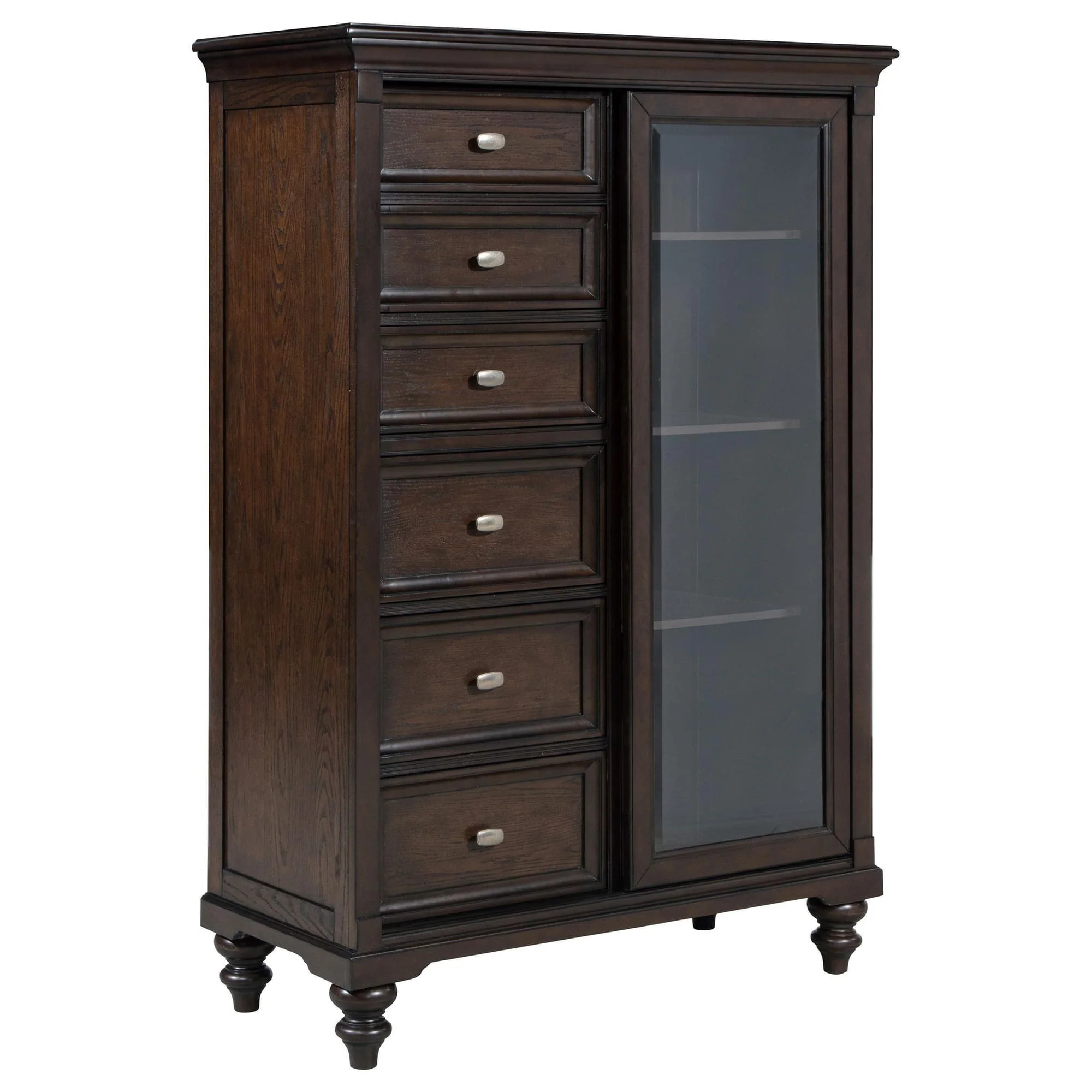 Andover 6-drawer Tempered Glass Door Chest Dark Oak - Image 1