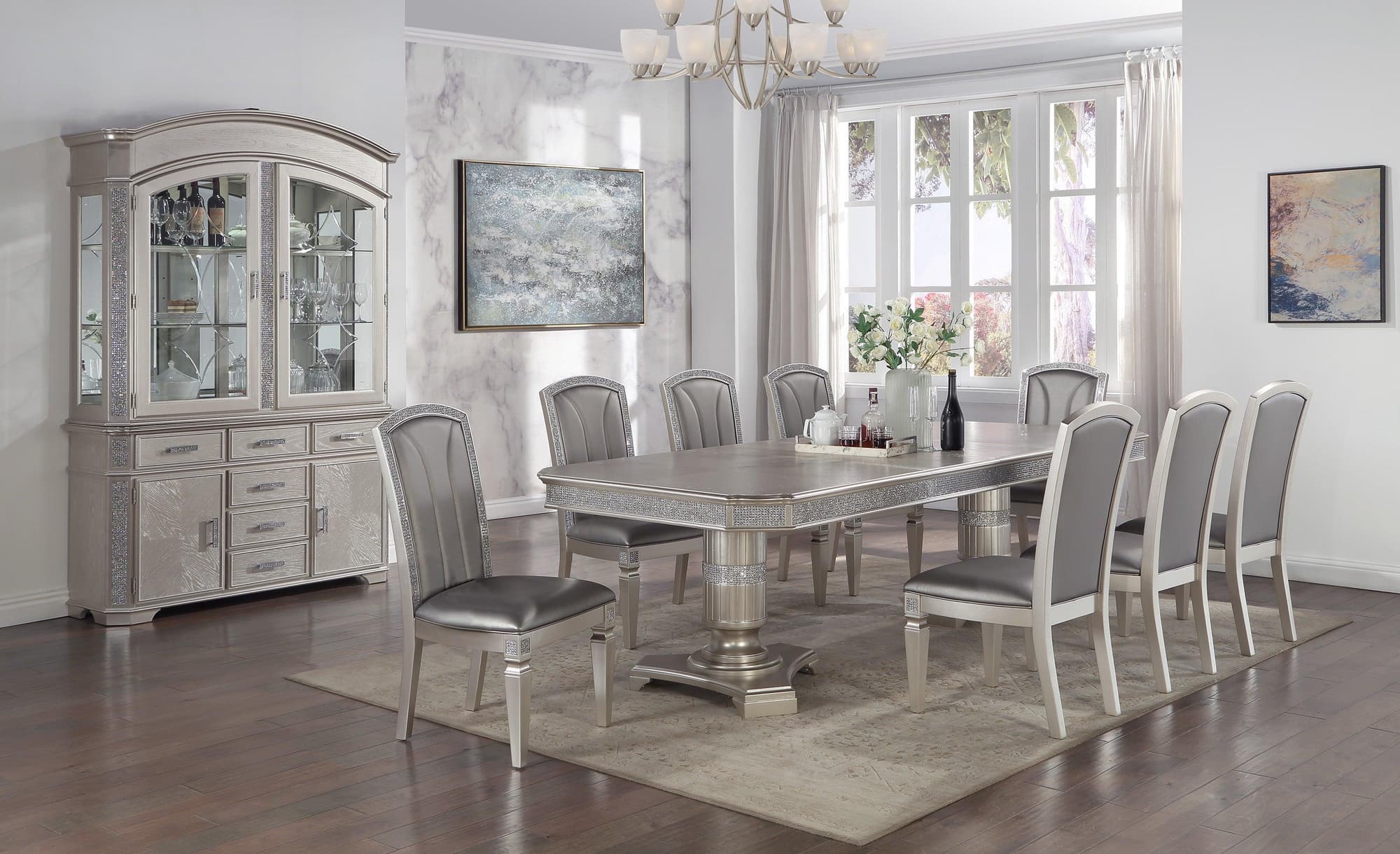 Klina Pedestal Gray Pedestal Leg Dining Room Set - Image 1