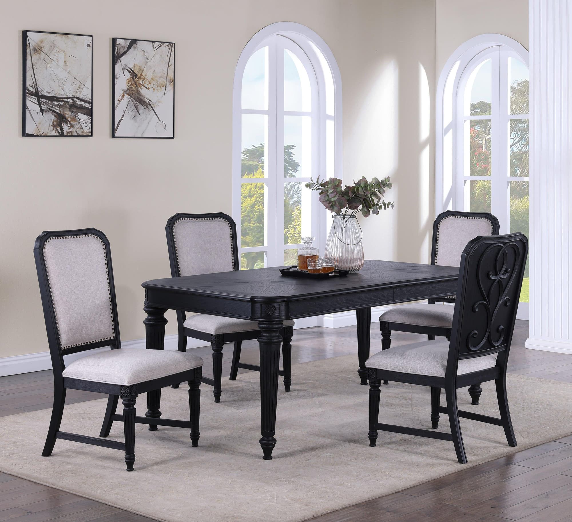 Kingsbury Dark Gray Fabric Upholstered Dining Room Set - Image 1