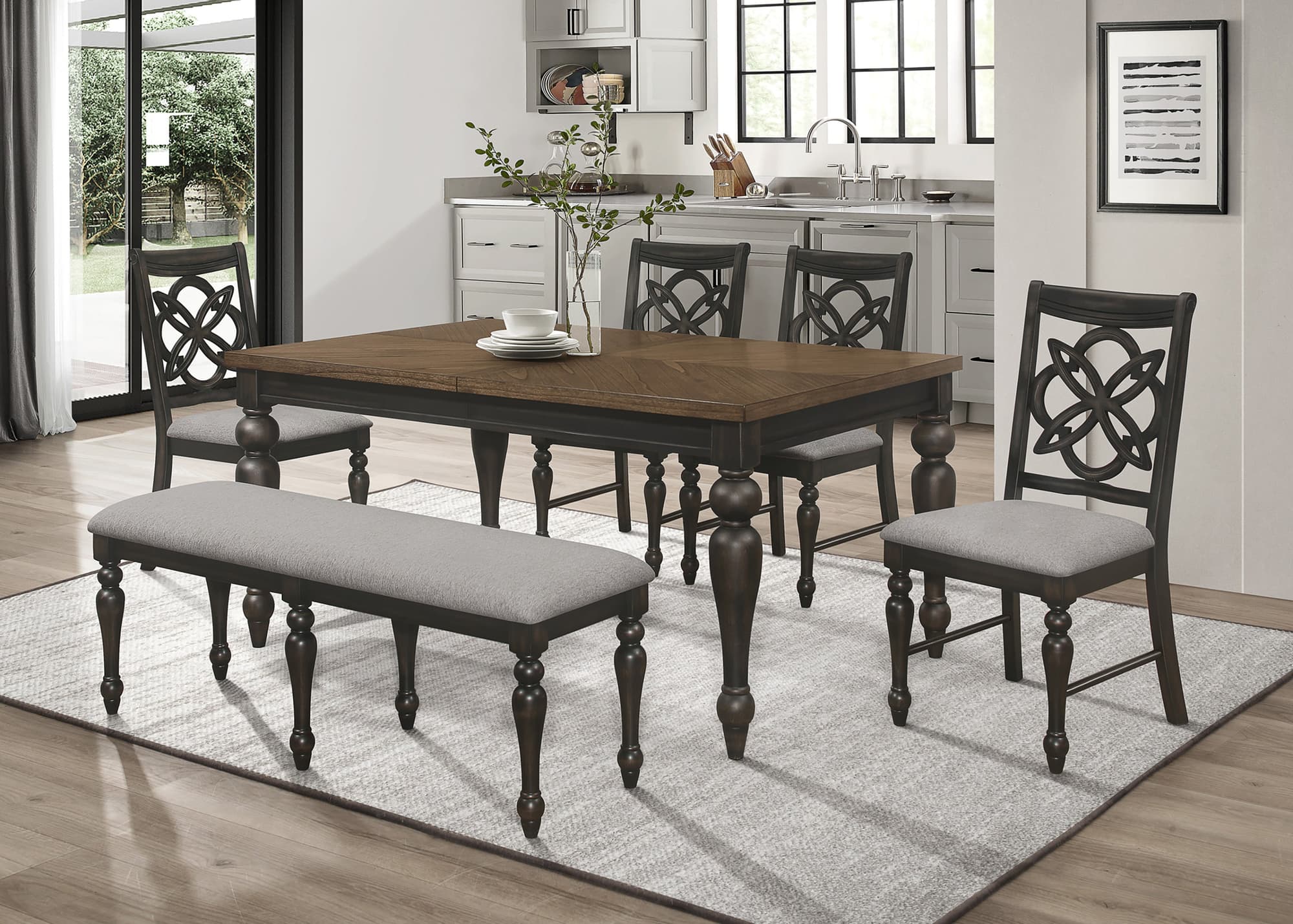 Hilara Brown Gray Fabric Upholstered Dining Room Set - Image 1
