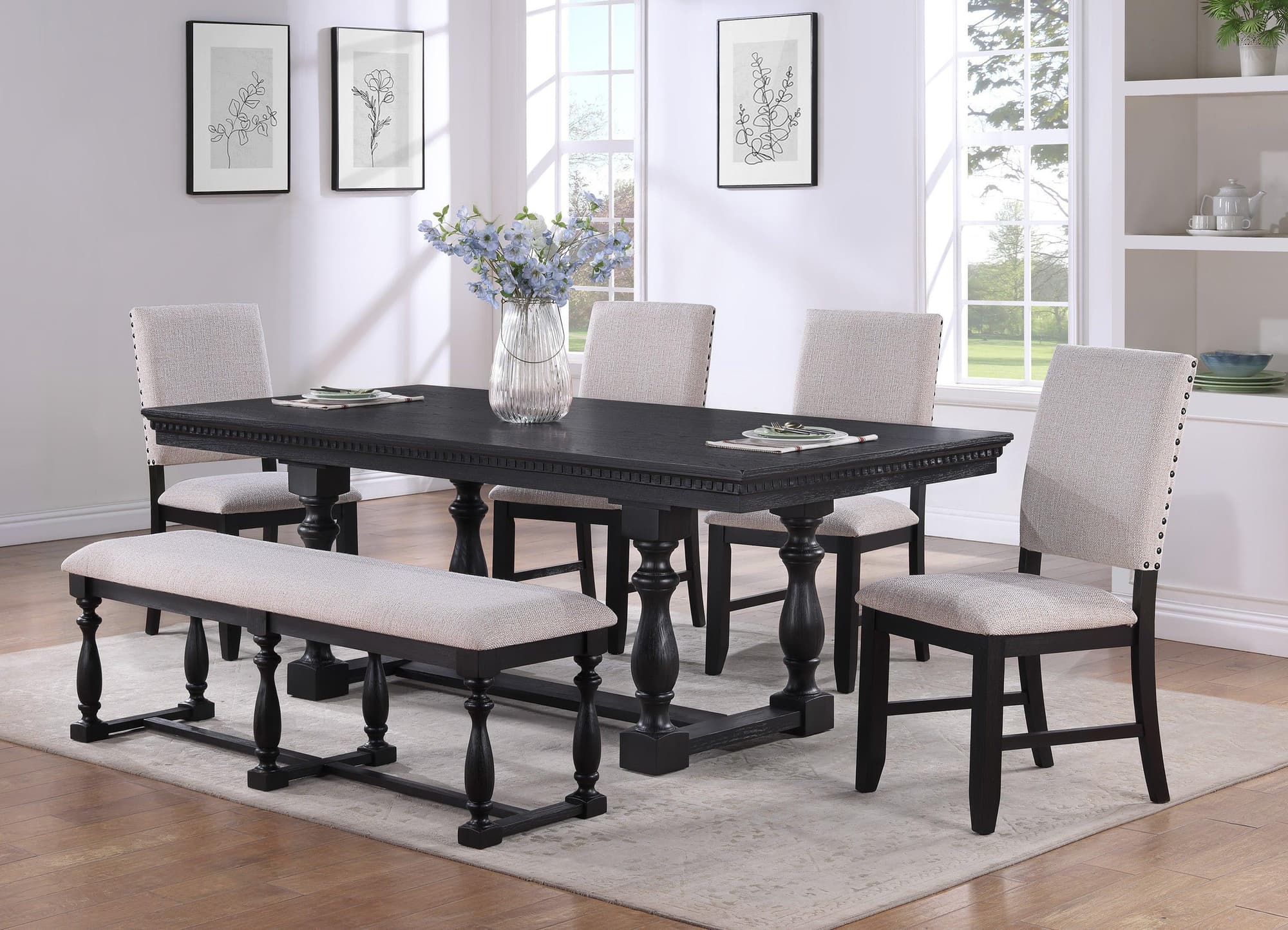 Regent Charcoal Gray Fabric Upholstered Dining Room Set - Image 1