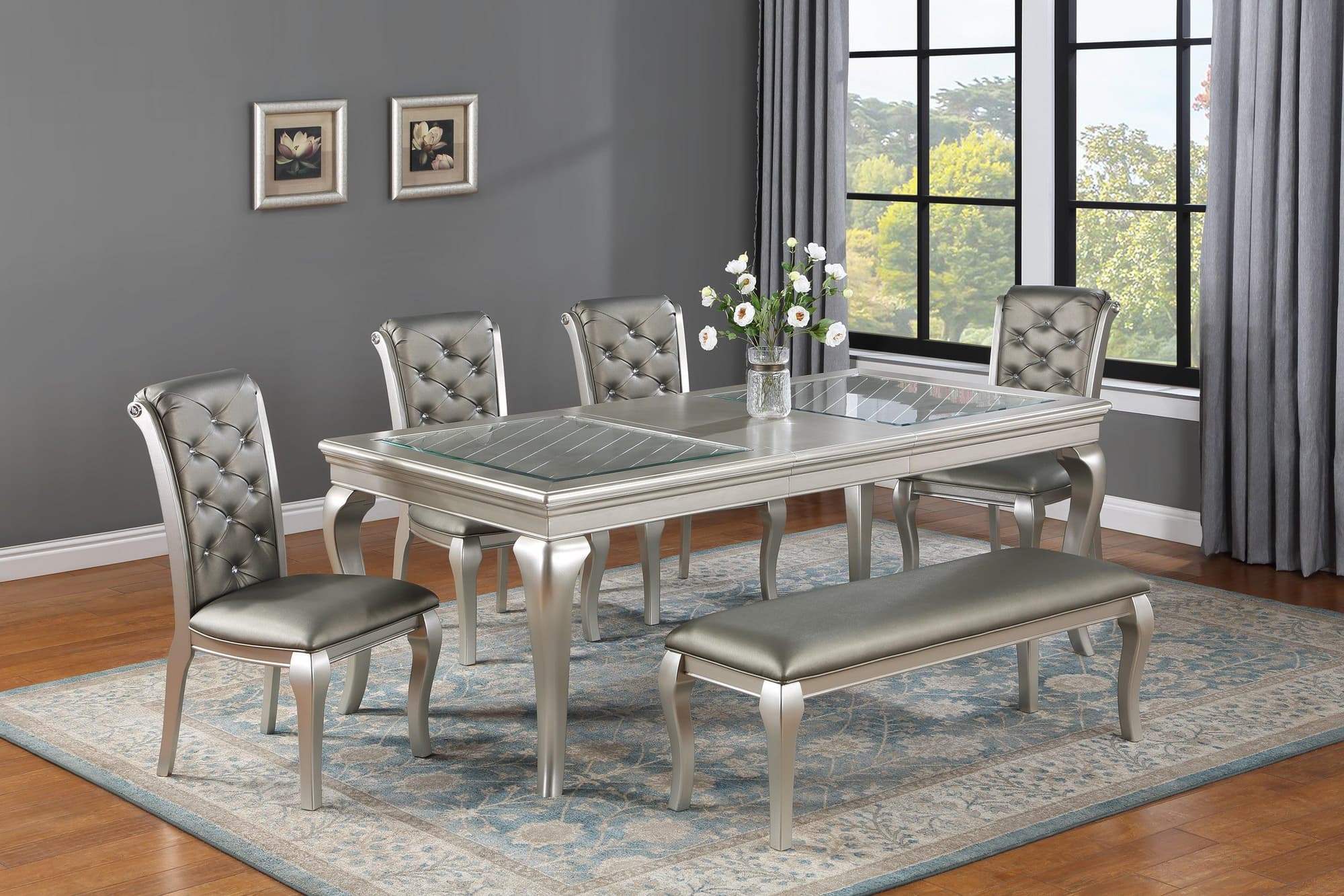 Caldwell Gray Glass Rectangular Dining Room Set - Image 1
