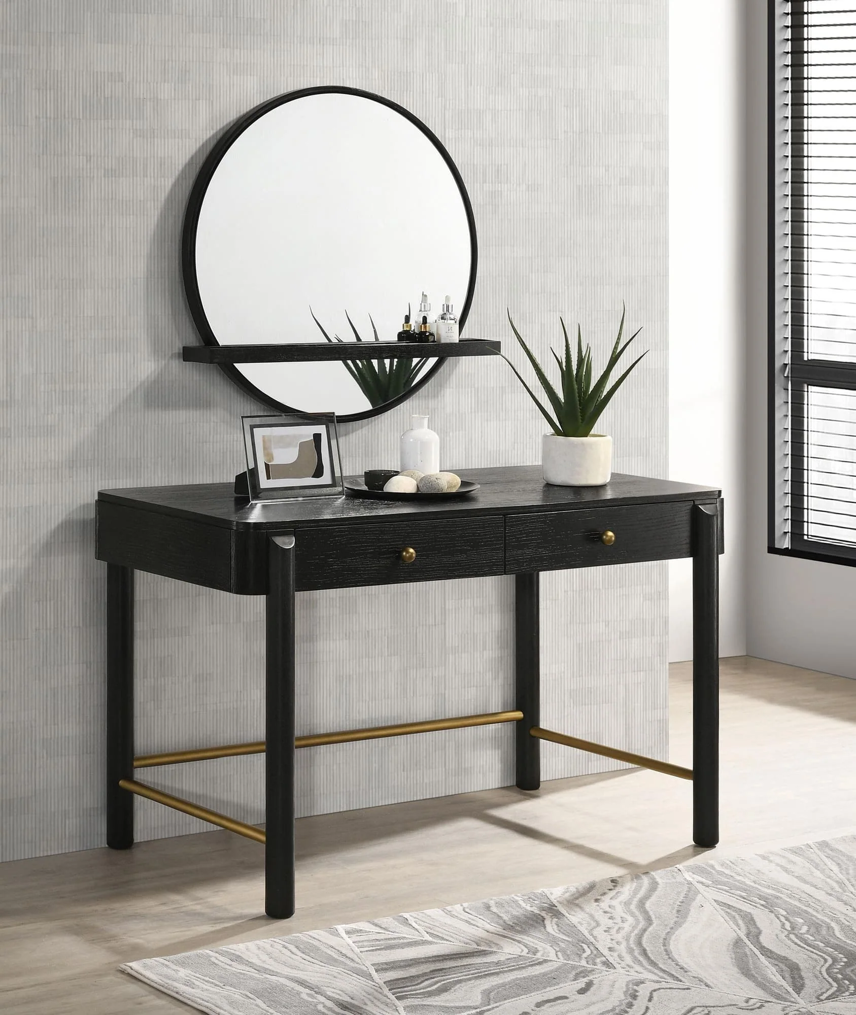 Arini Arini 2-Piece Makeup Vanity Table Mirror Set Black 224337-SET