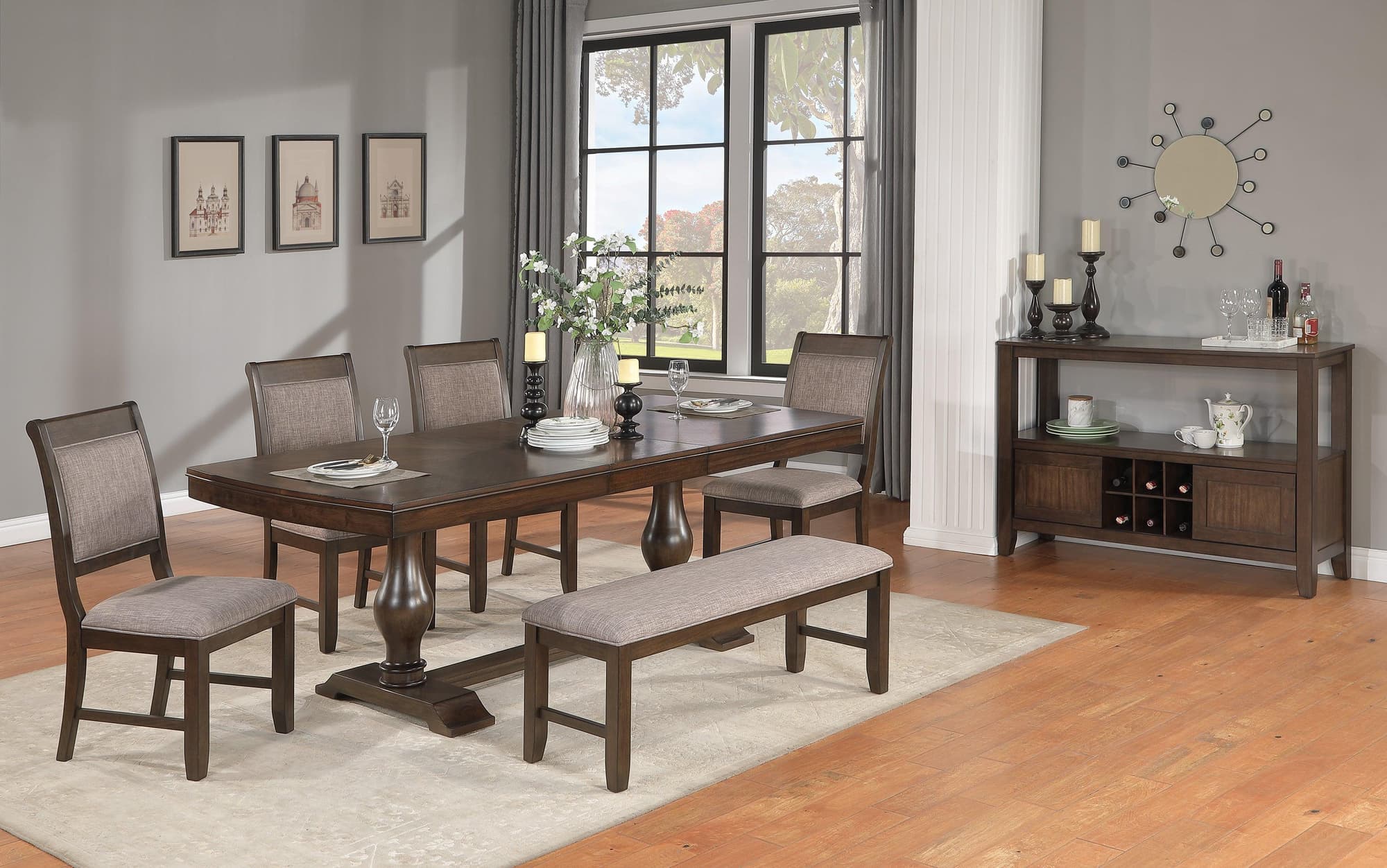 Tarin Brown Fabric Sideboard Dining Room Set - Image 1