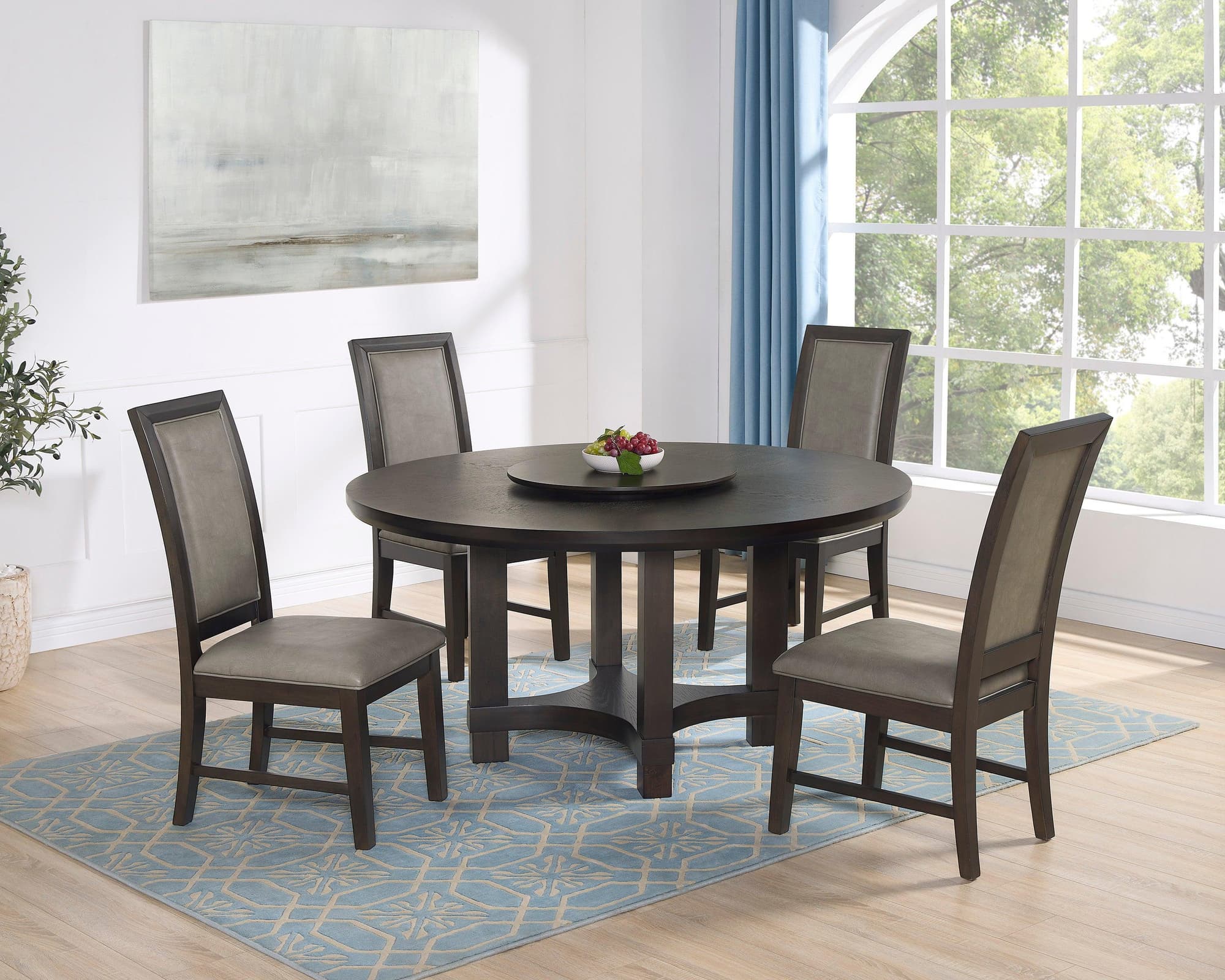 Jeffries Dark Brown Faux Leather Round Dining Room Set - Image 1