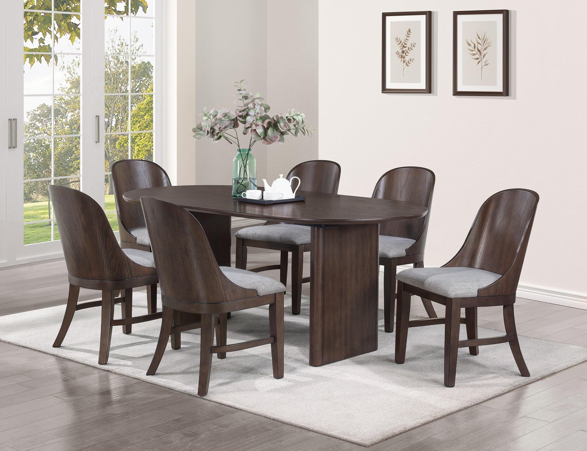 Cullen Dark Brown Fabric Upholstered Dining Room Set - Image 1