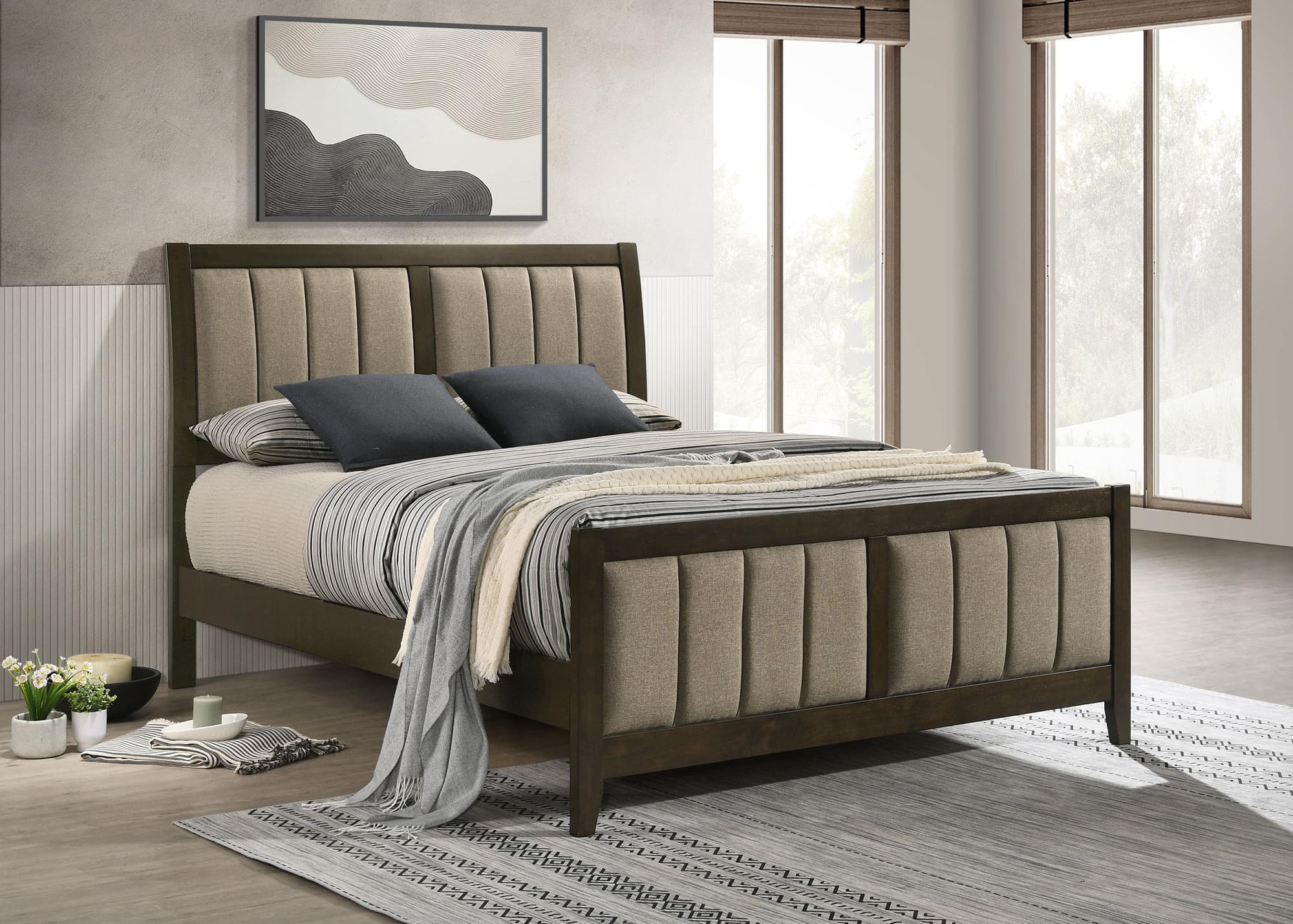 Wilkes 51-inch Upholstered Queen Bed Dark Cocoa - Image 1