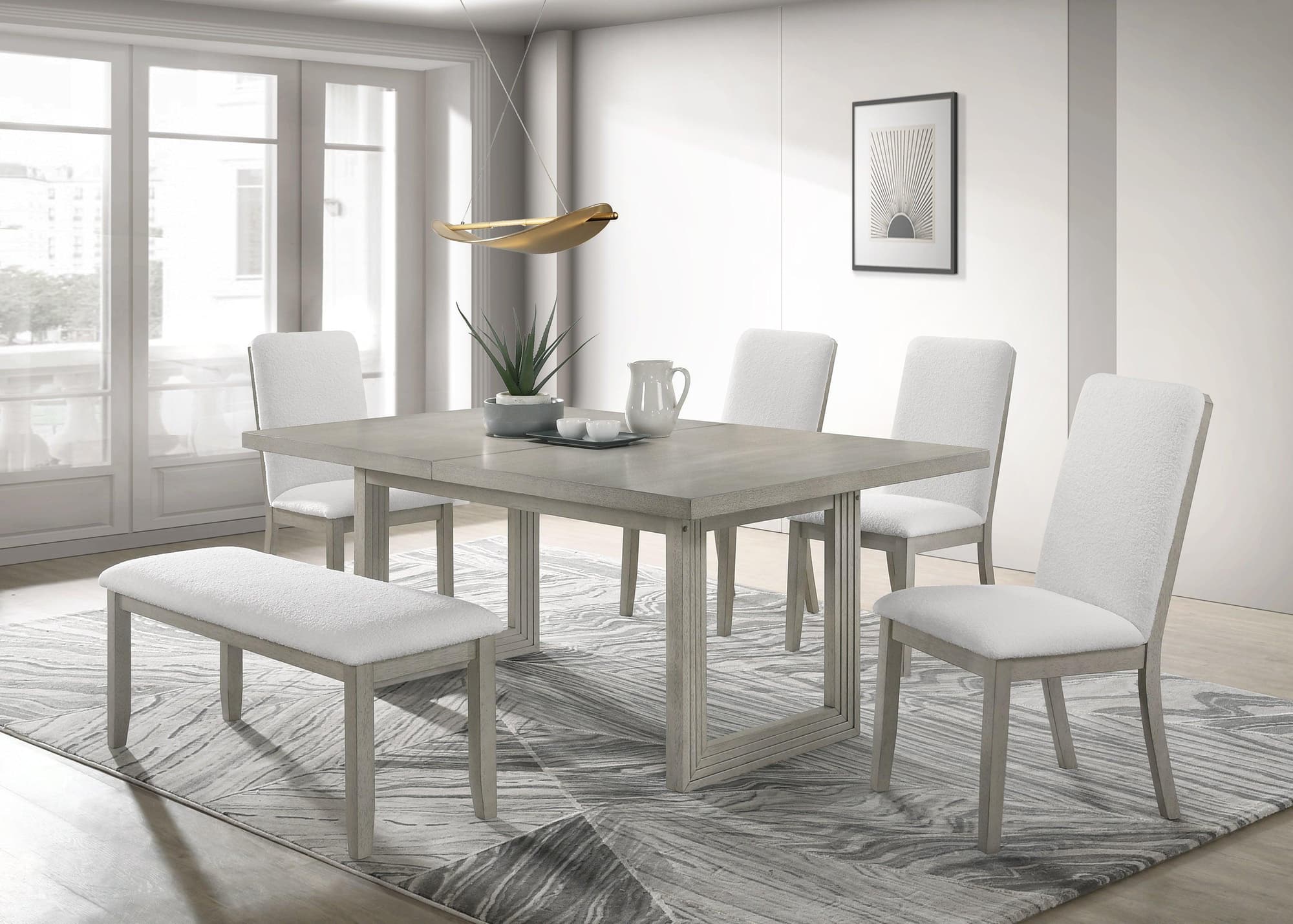 Torrie Gray White Polyester Dining Room Set - Image 1