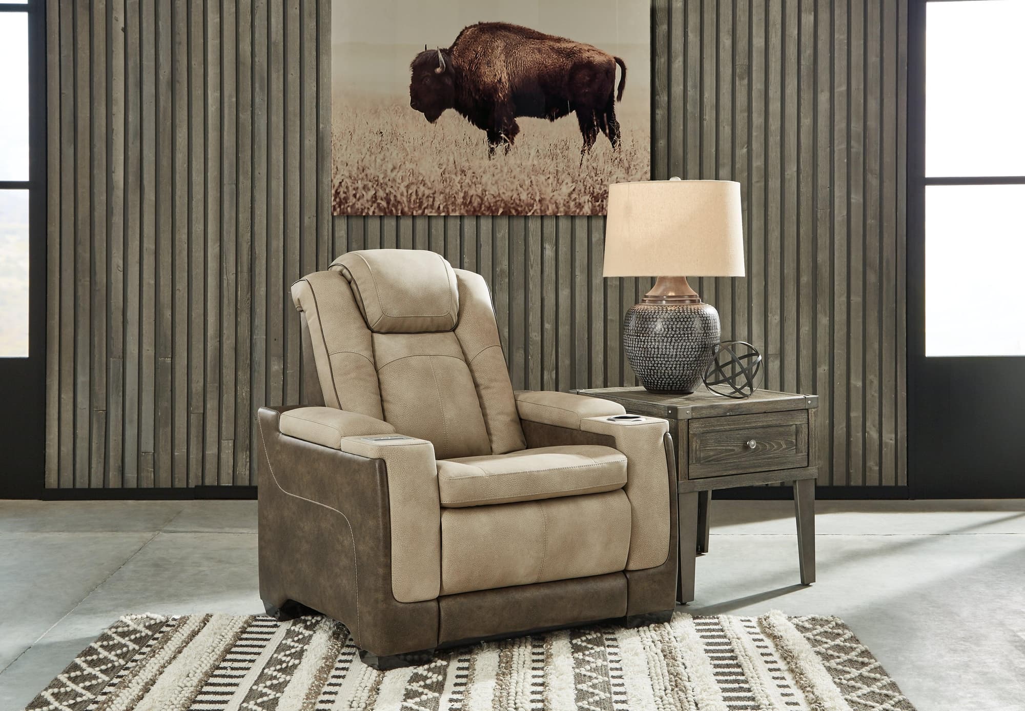 Next-Gen Durapella Sand Faux Leather Power Recliner - Image 1