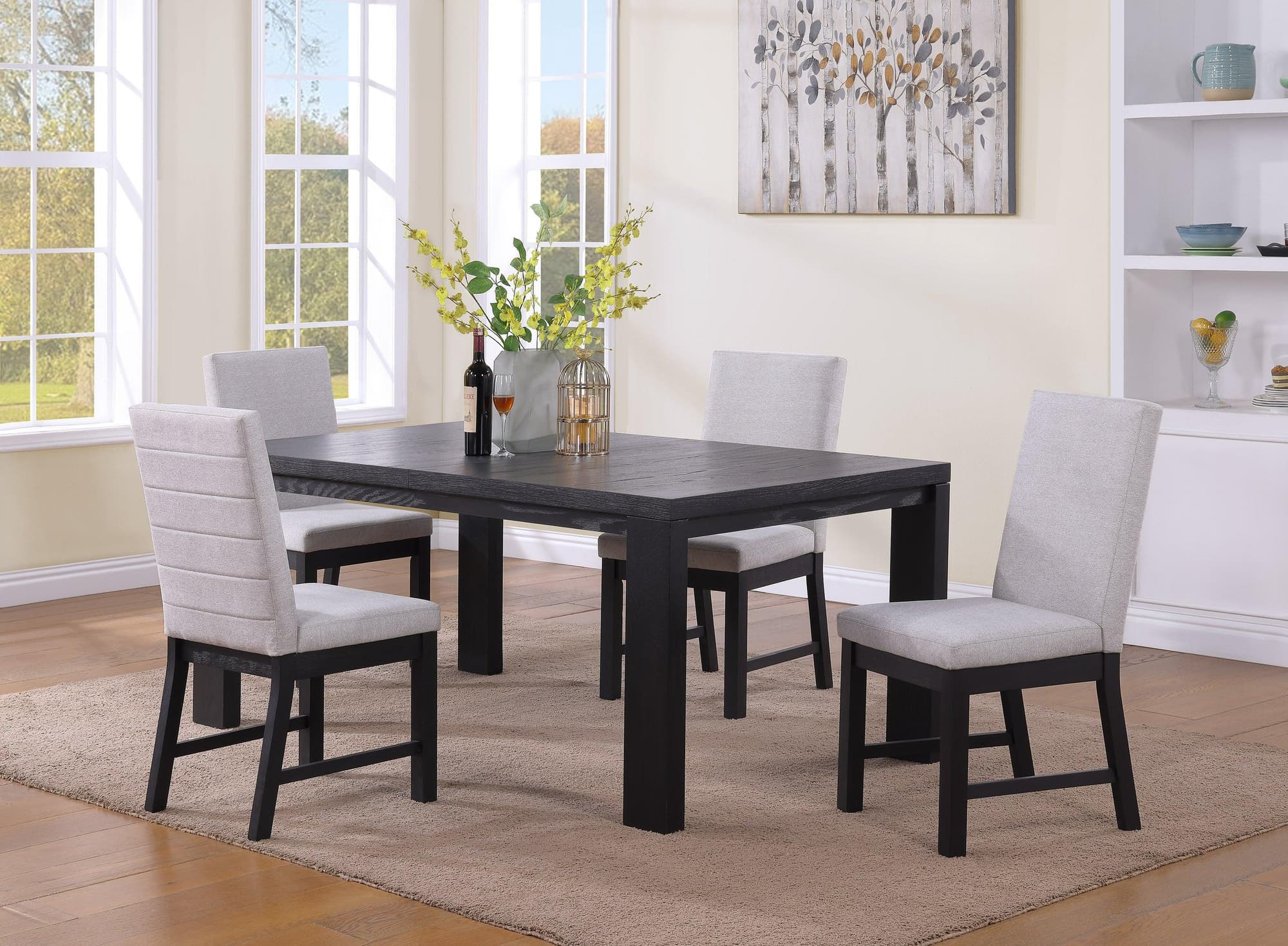Pelham Black Gray Fabric Upholstered Dining Room Set - Image 1