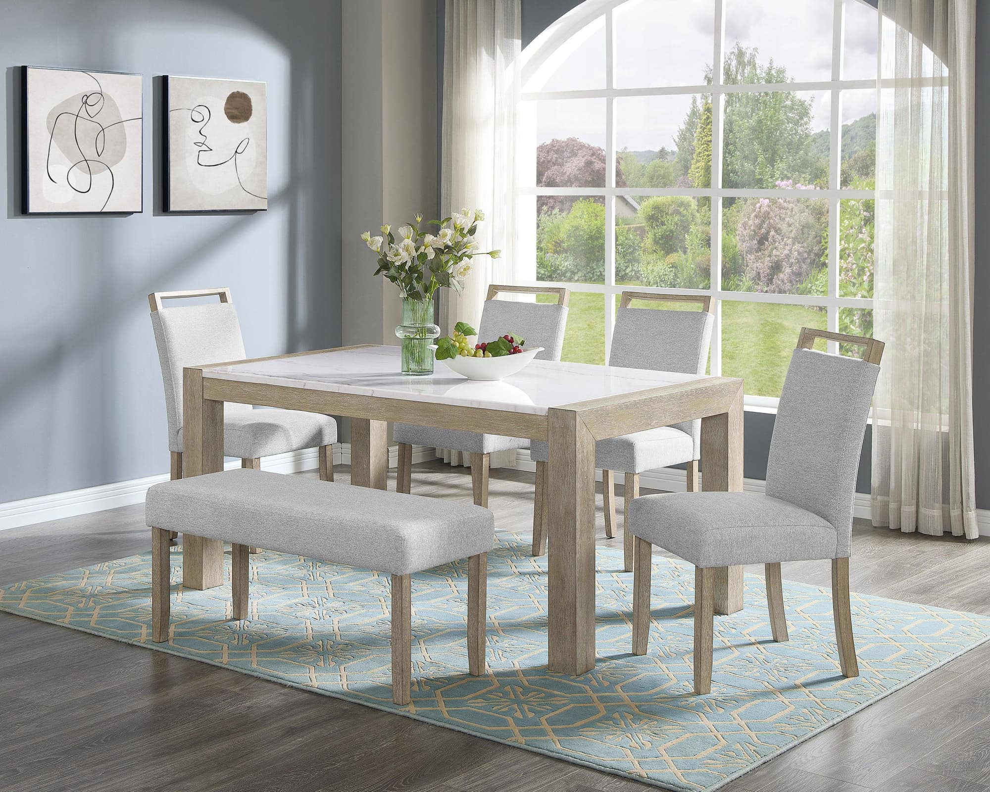 Dune Beige Gray Fabric Upholstered Dining Room Set - Image 1
