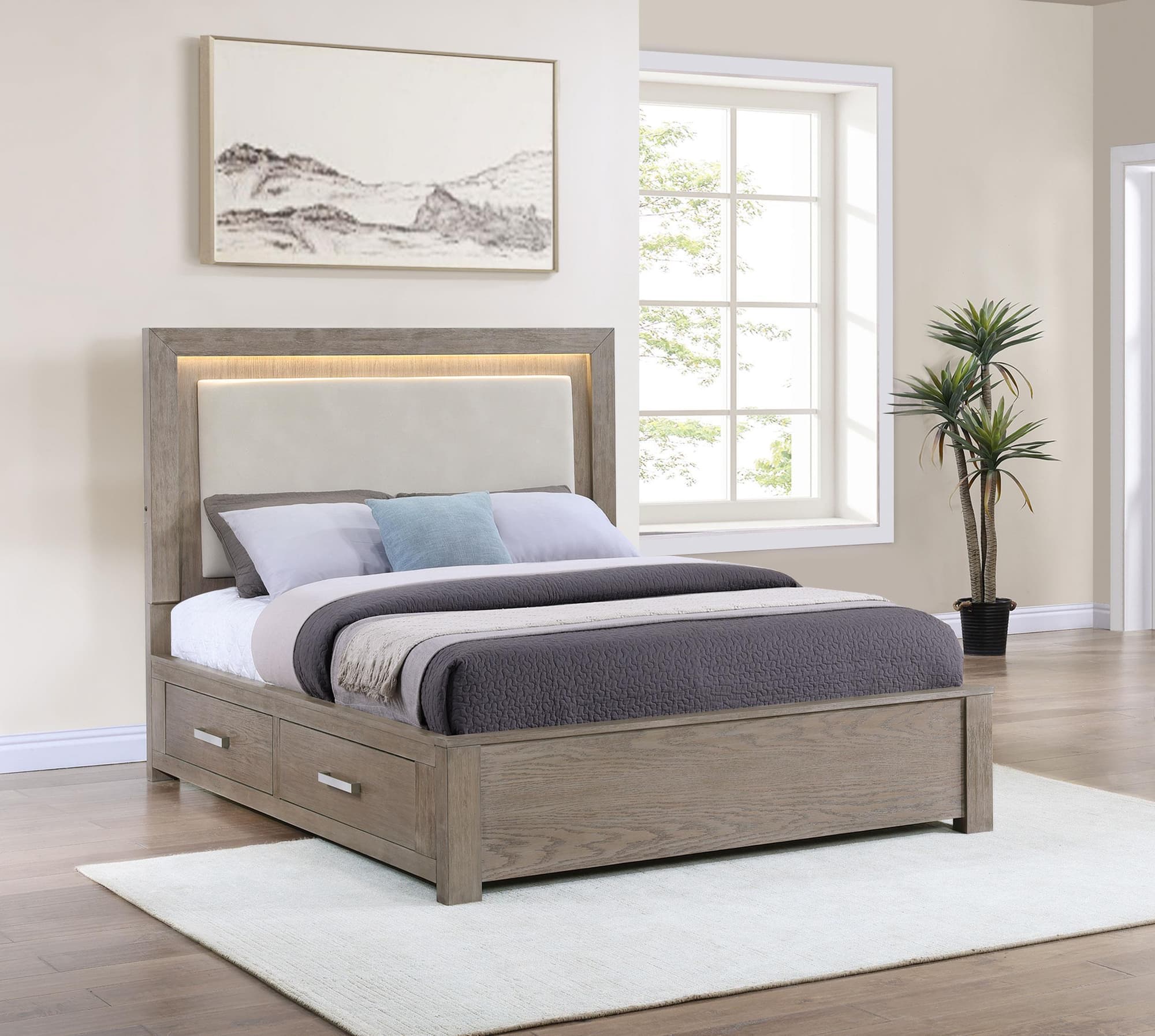 Kenora 56-inch King LED Storage Bed Barley Brown - Image 1