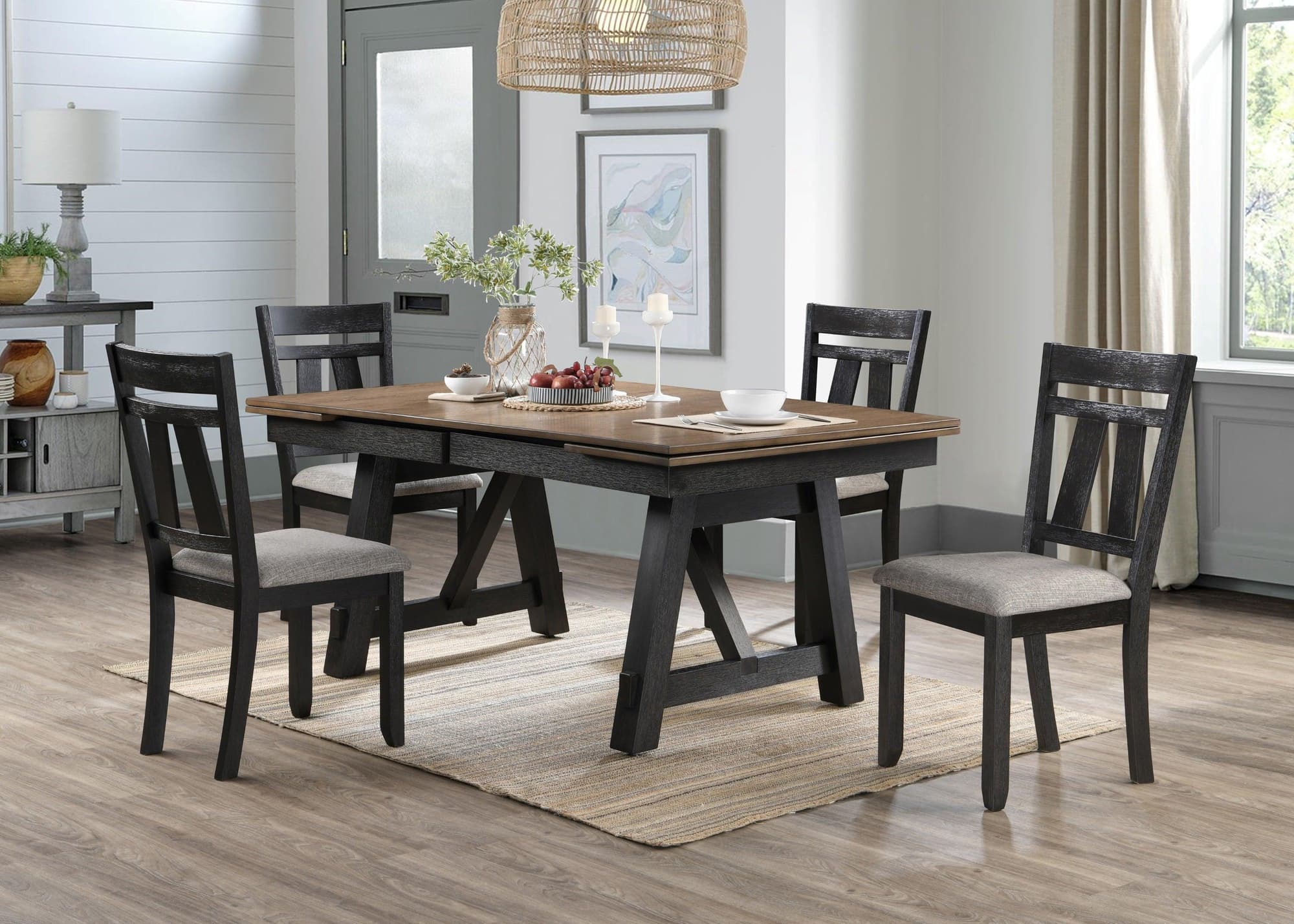 Maribelle Wheat Charcoal Fabric Upholstered Dining Room Set - Image 1
