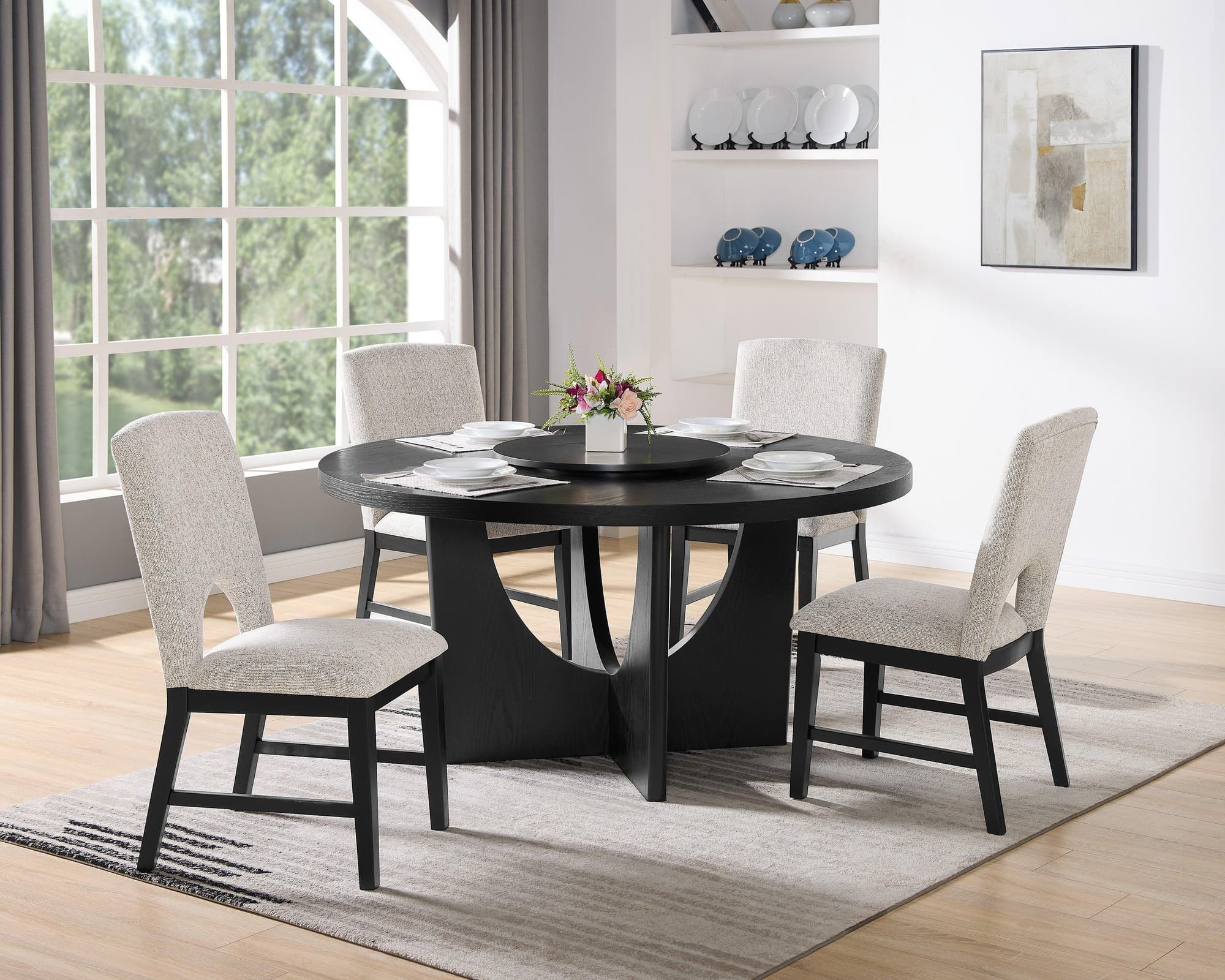 Rupert Black Polyester Round Dining Room Set - Image 1