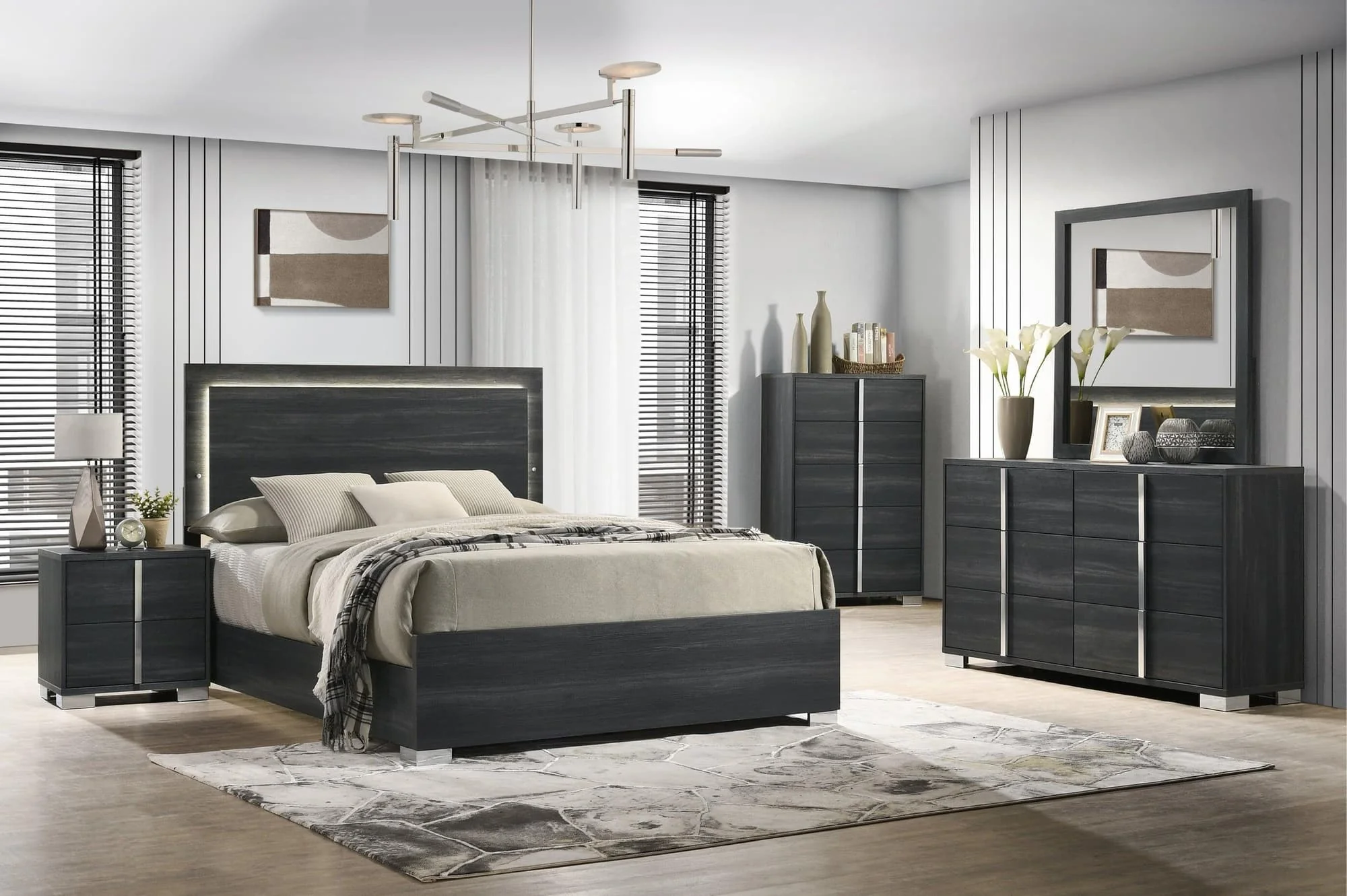 Hailey Midnight LED Panel Bedroom Set - Image 1
