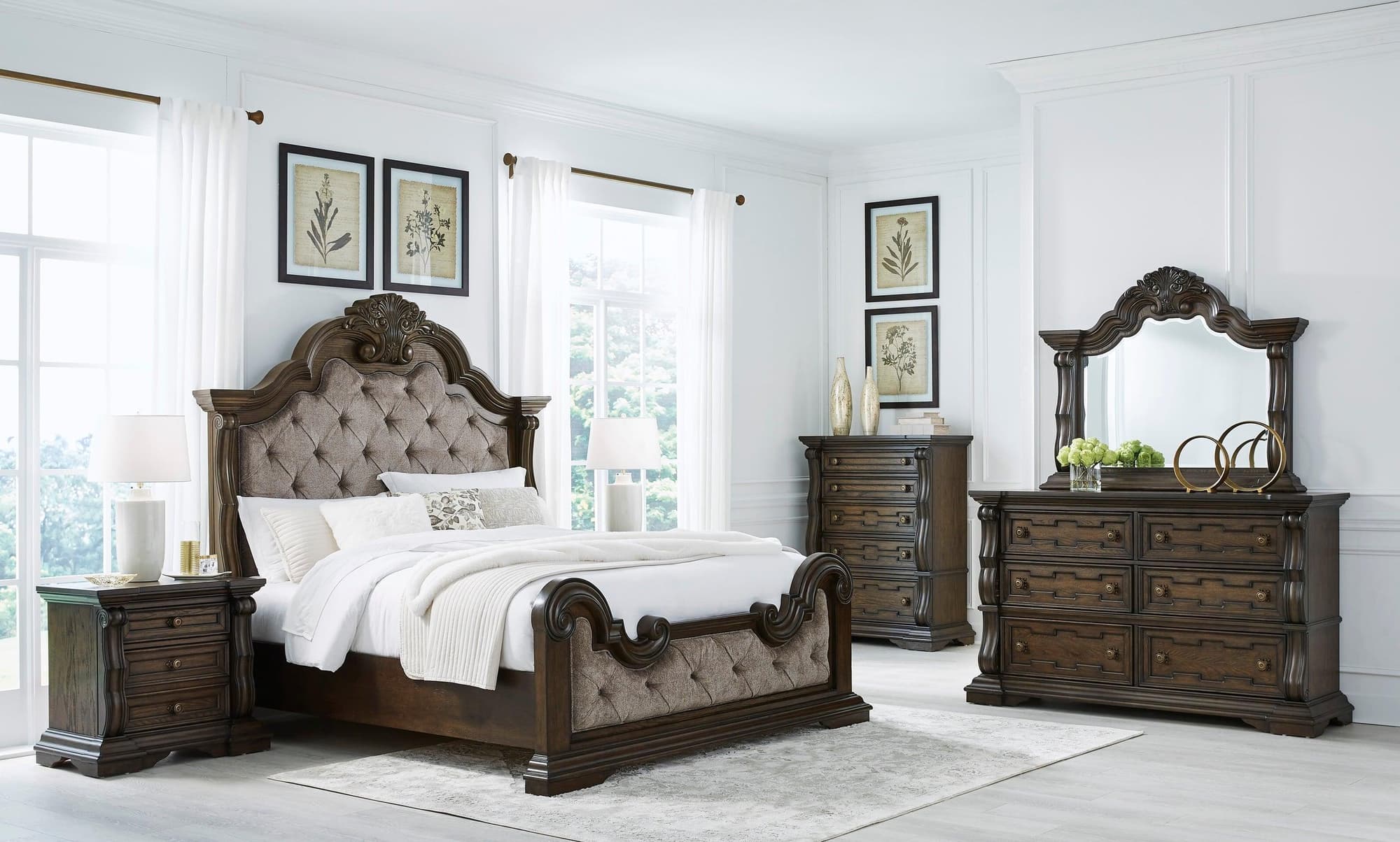 Maylee Dark Brown Upholstered Panel Bedroom Set - Image 1