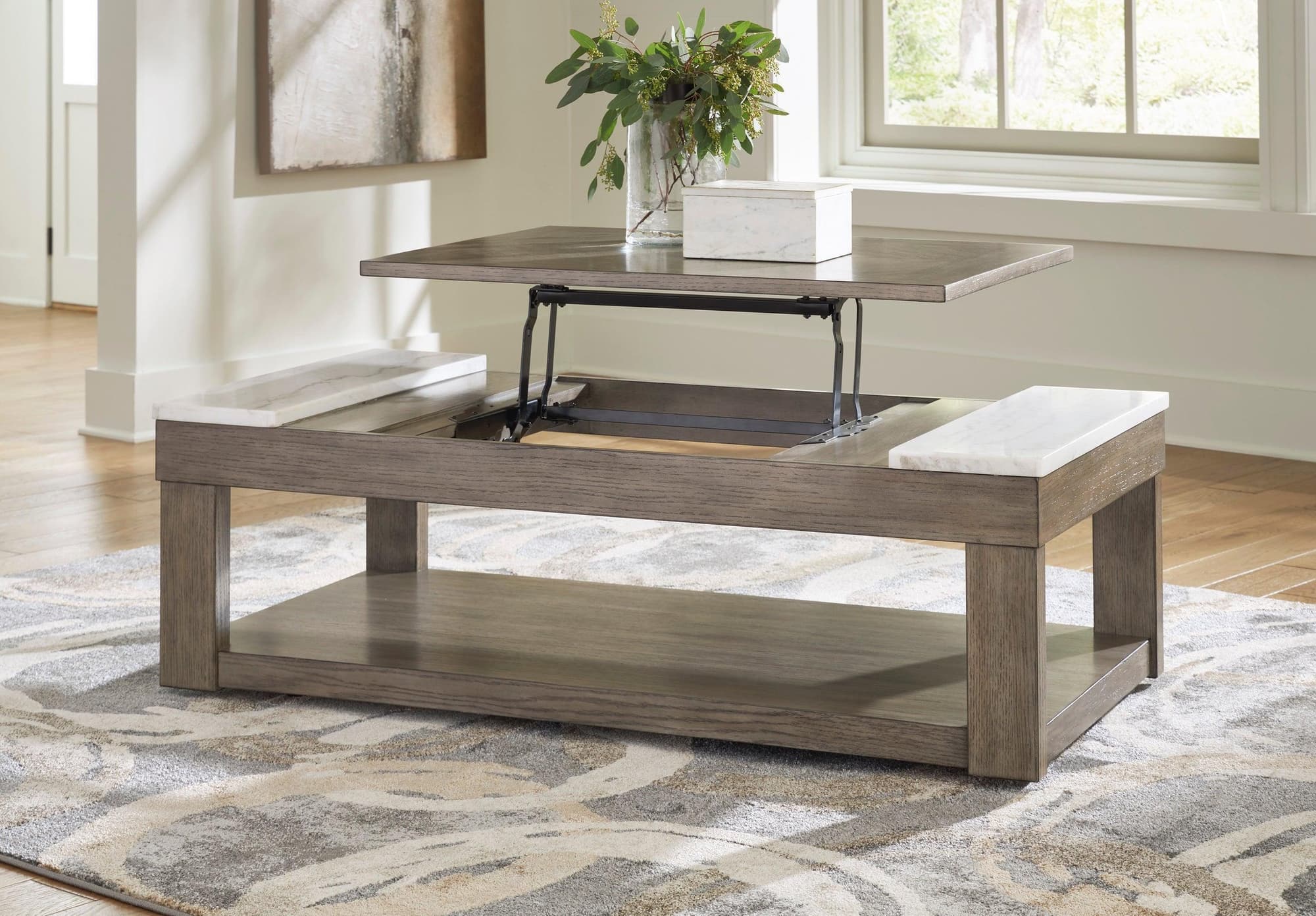 Tom Gray Brown White Lift Top Cocktail Table - Image 1