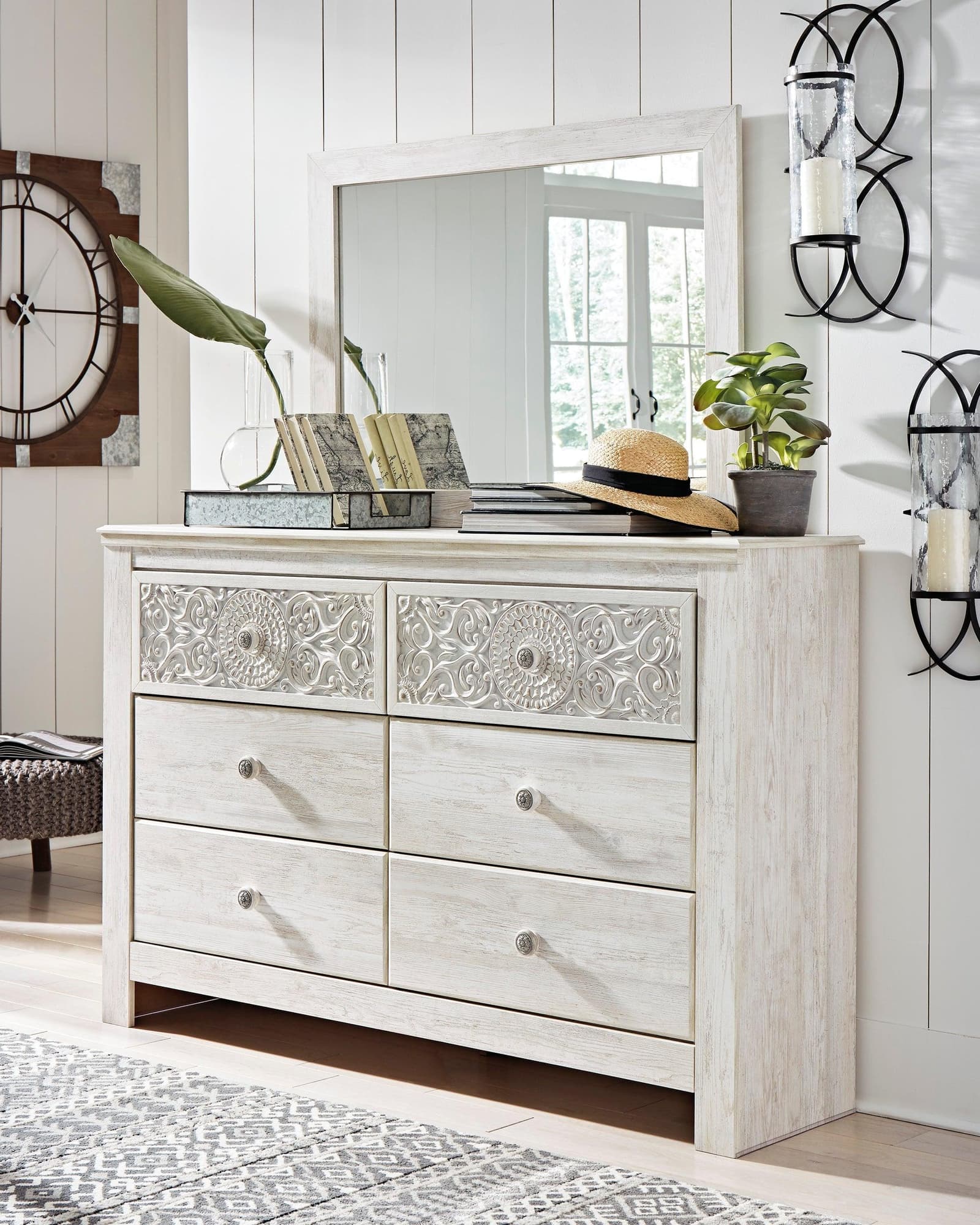 Paxberry Whitewash Dresser And Mirror - Image 1