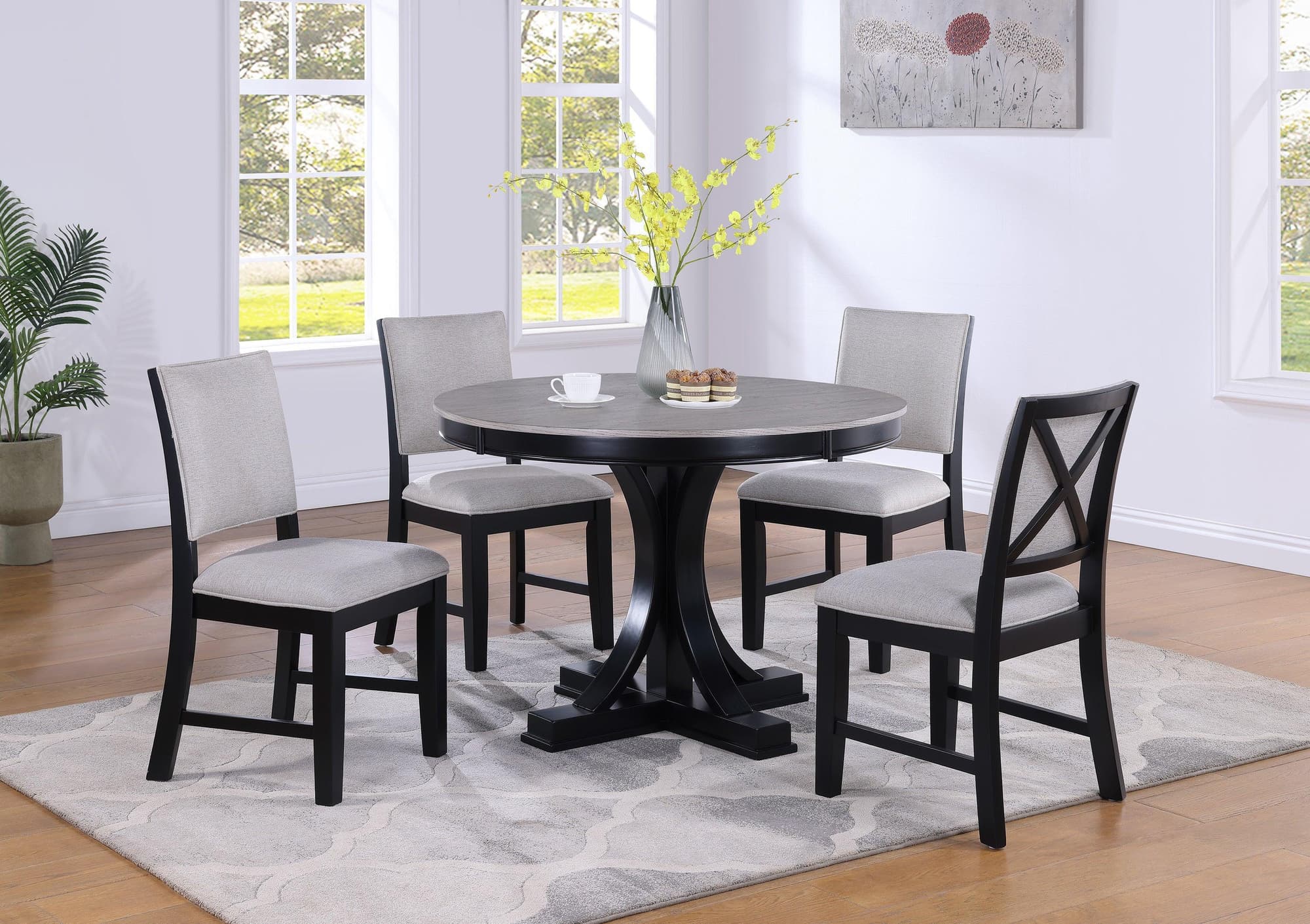 Harriet Gray Fabric Upholstered Dining Room Set - Image 1