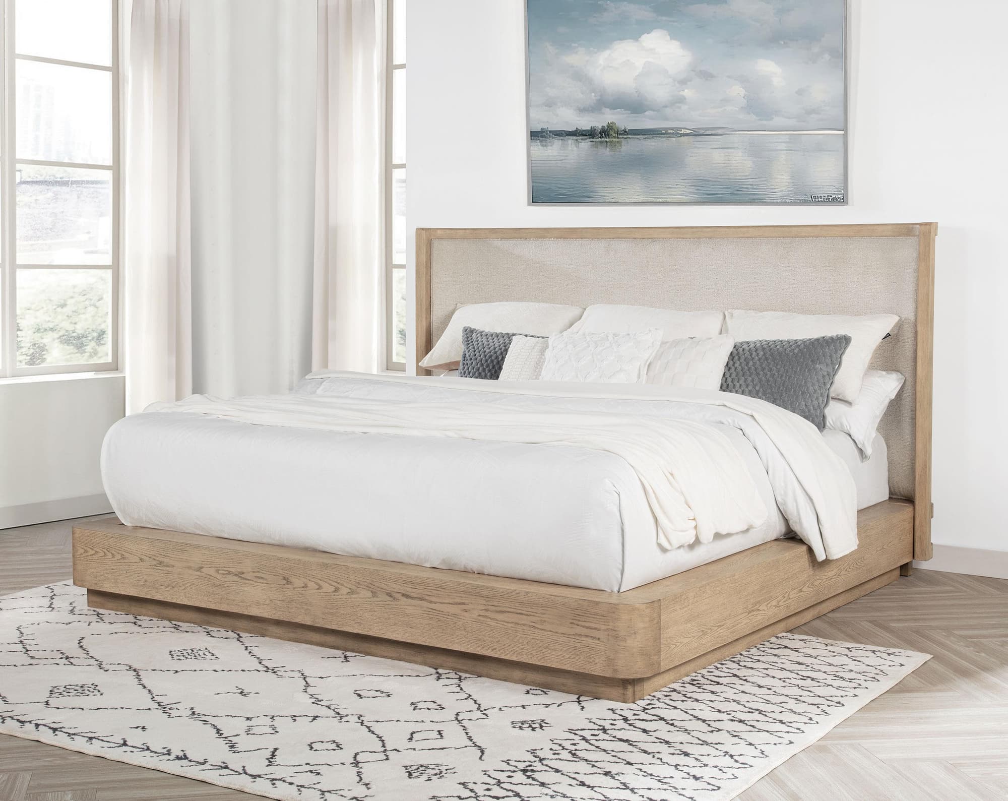 Kailani 49-inch Eastern King Wingback Bed Beige Oak - Image 1