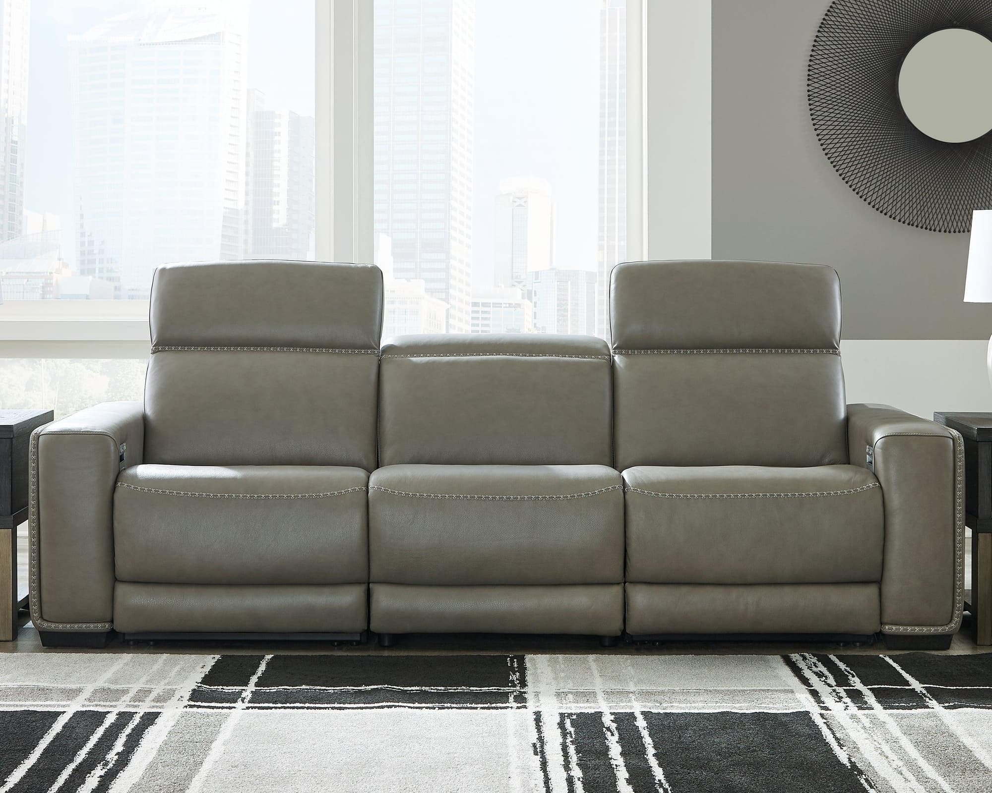 Correze Gray Leather 3-Piece Power Reclining Sectional - Image 1