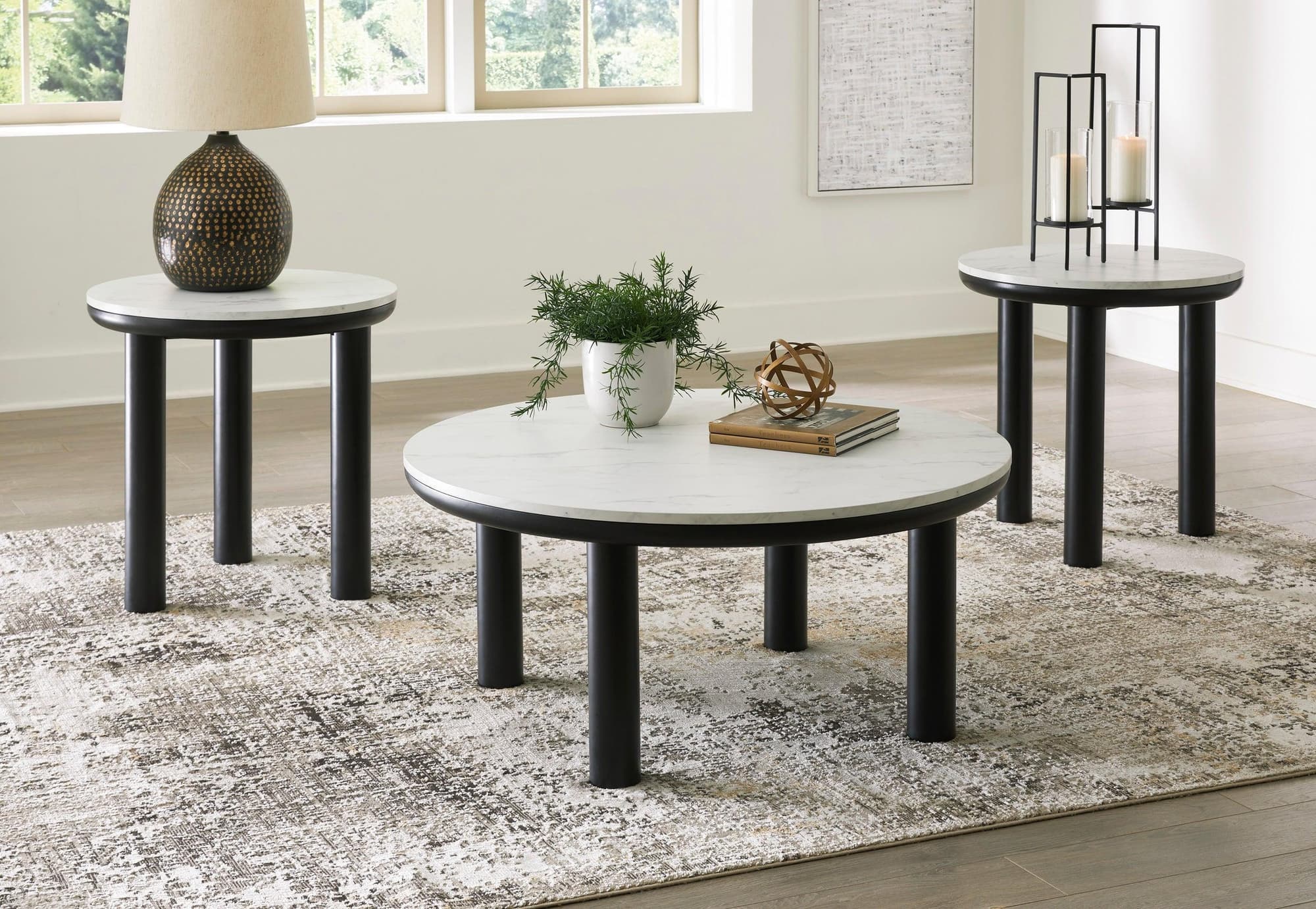 Kom Black White Occasional Table Set - Image 1