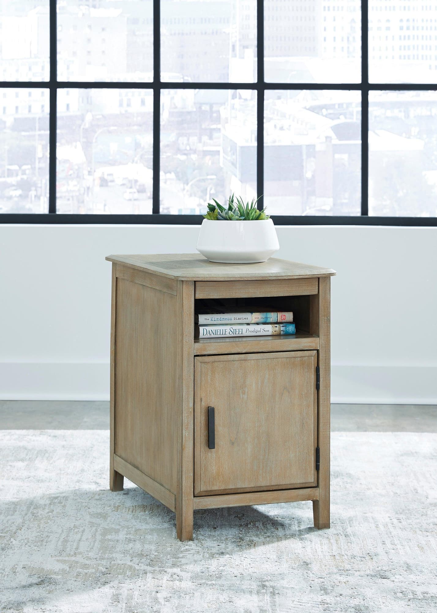 Bom Light Brown Side End Table USB Ports Power Outlet - Image 1