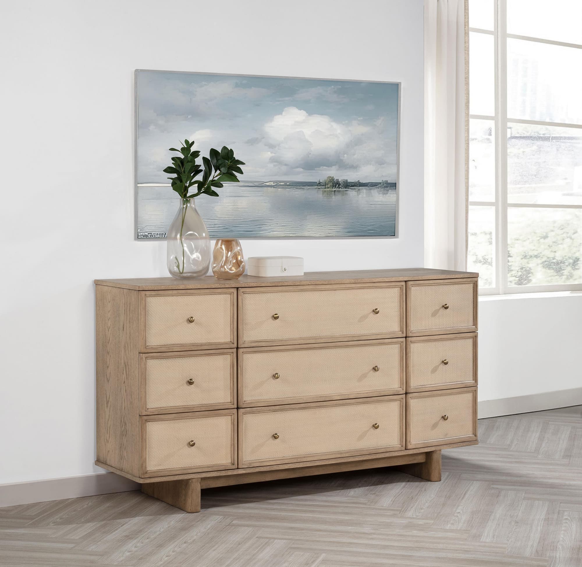 Kailani 9-drawer Dresser Cabinet Beige Oak - Image 1
