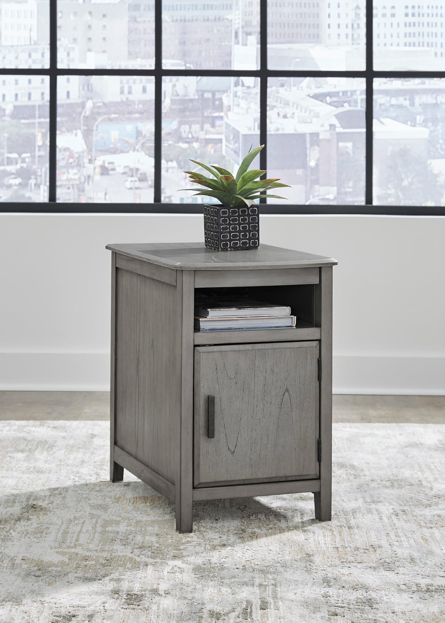 Bom Gray Side End Table USB Ports Power Outlet - Image 1