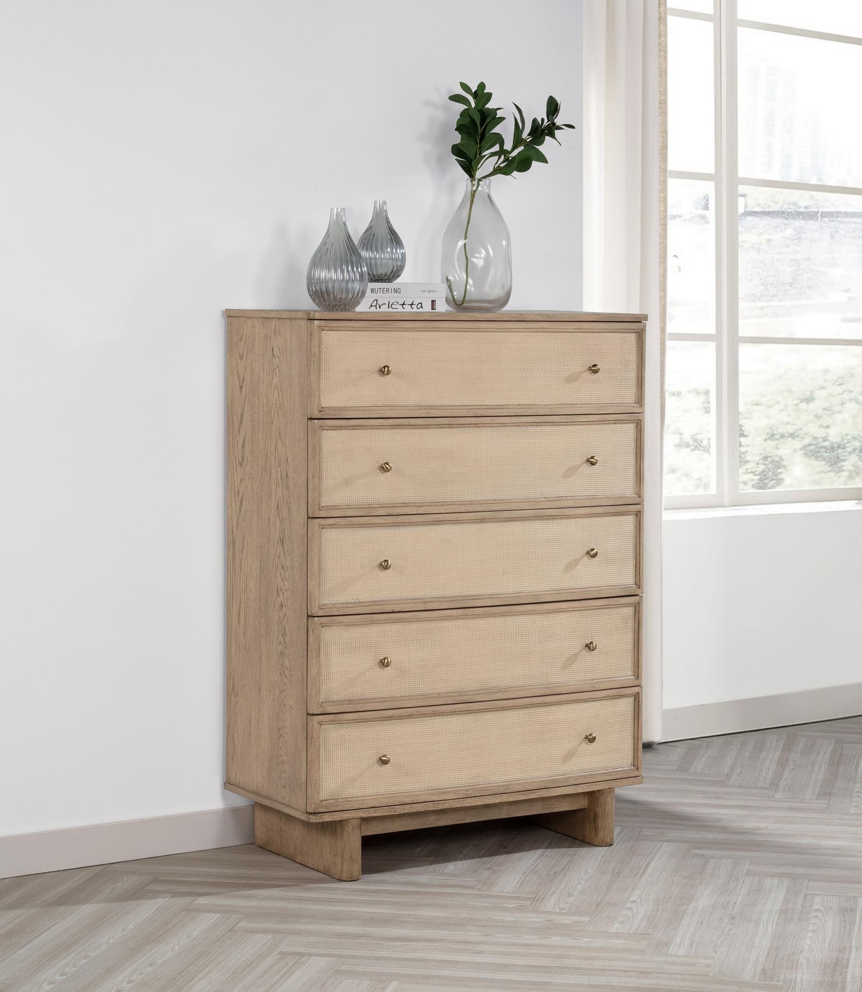 Kailani 5-drawer Bedroom Chest of Drawers Beige Oak - Image 1