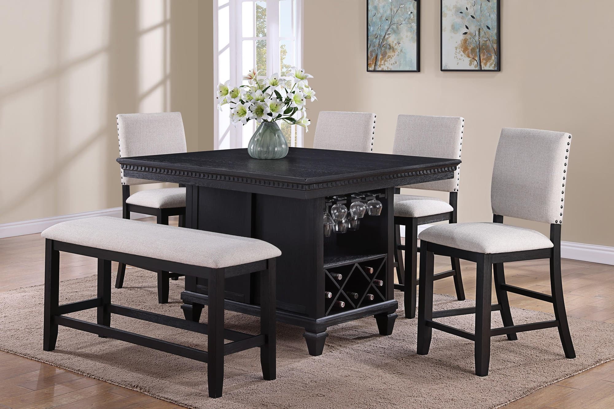 Regent Charcoal White Fabric Upholstered Counter Height Set - Image 1