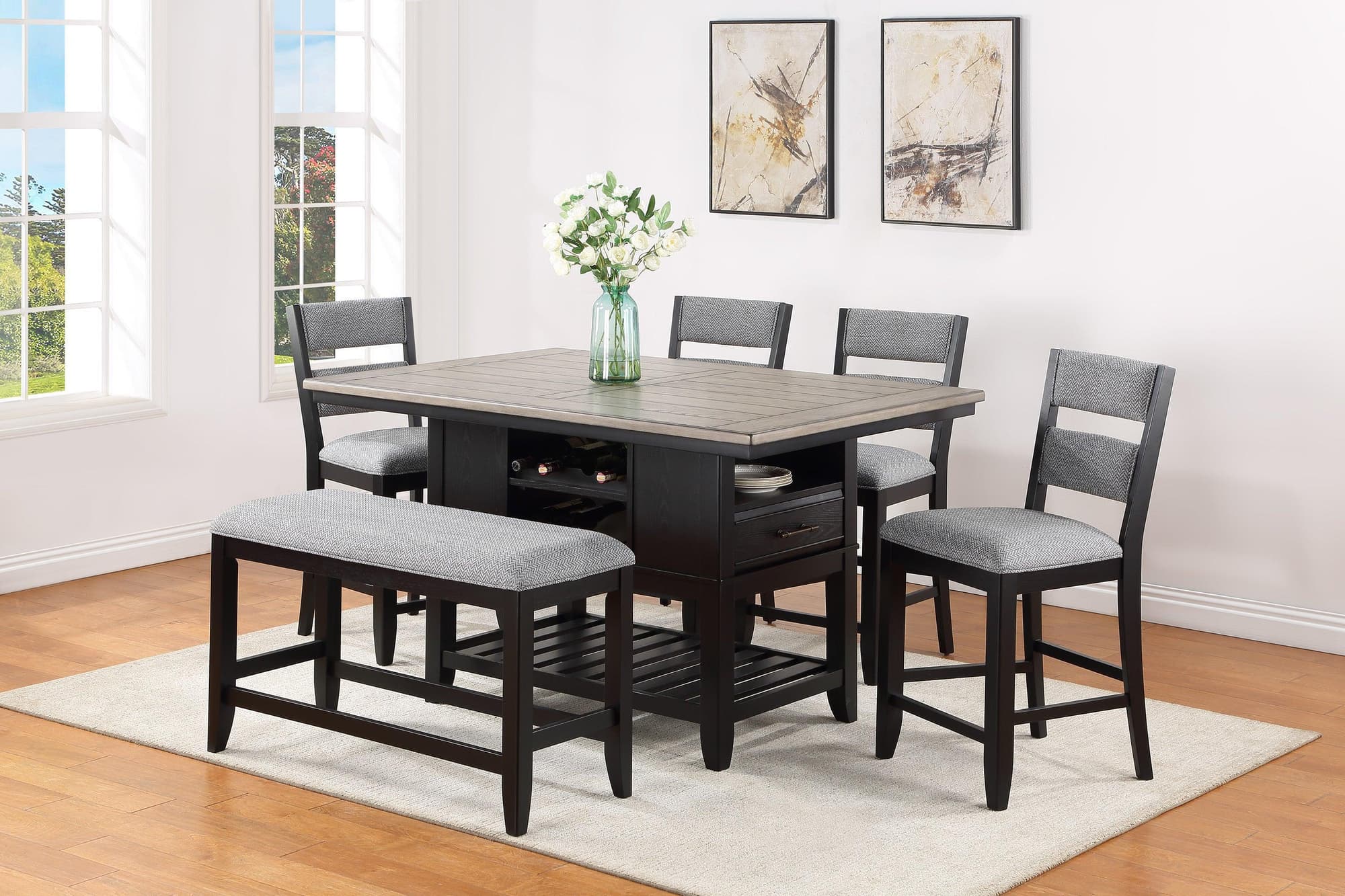 Frey Black Gray Fabric Rectangular Counter Height Set - Image 1