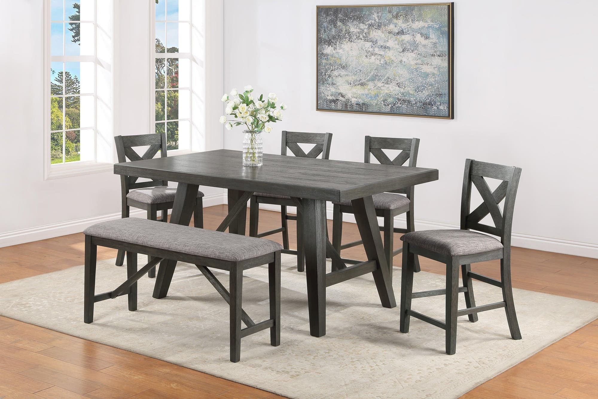 Rufus Gray Fabric Rectangular Counter Height Set - Image 1