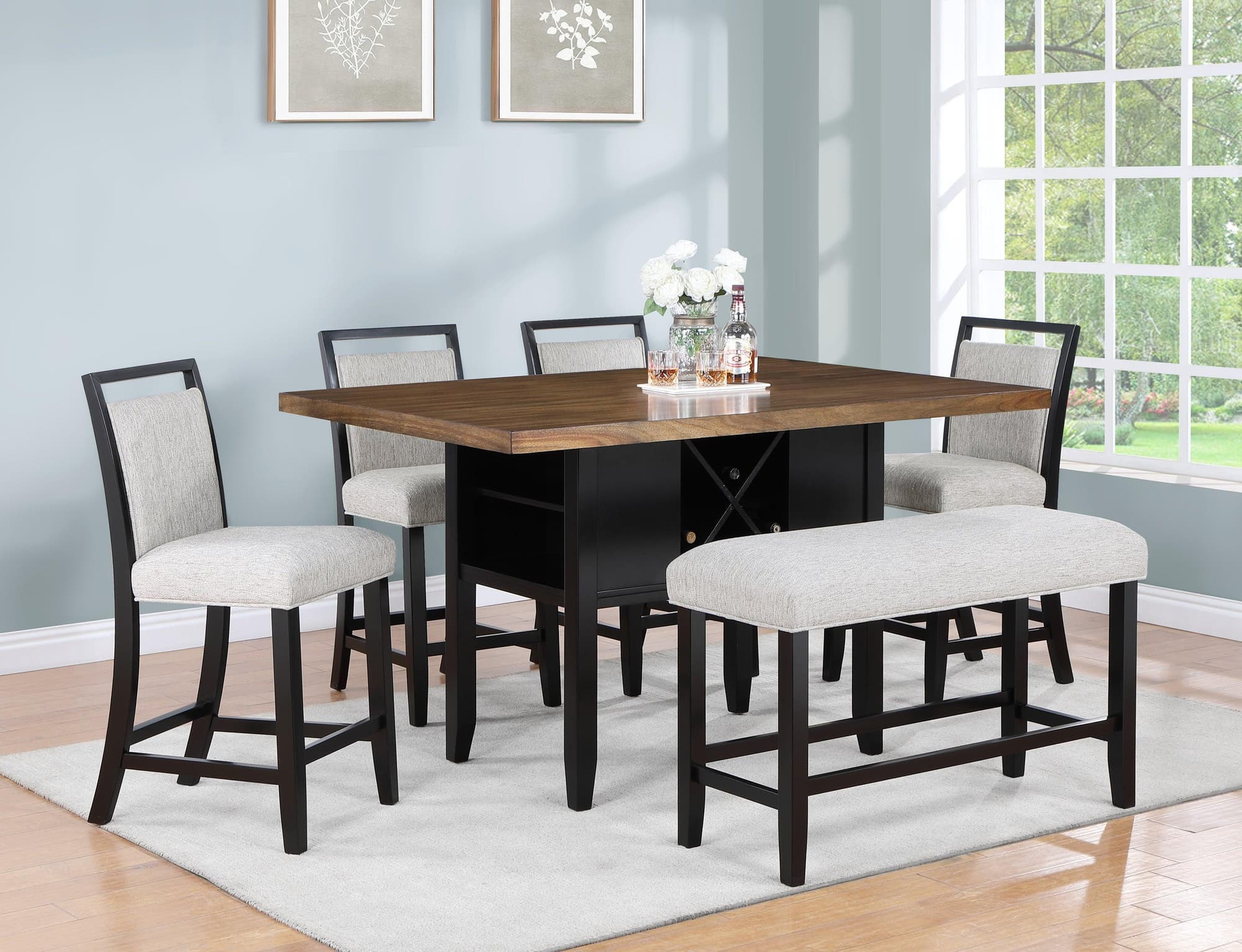 Dary Brown White Fabric Upholstered Counter Height Set - Image 1