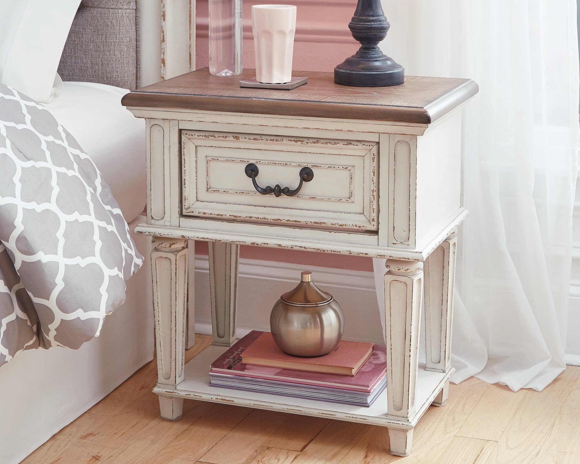 Realyn Chipped White Nightstand - Image 1