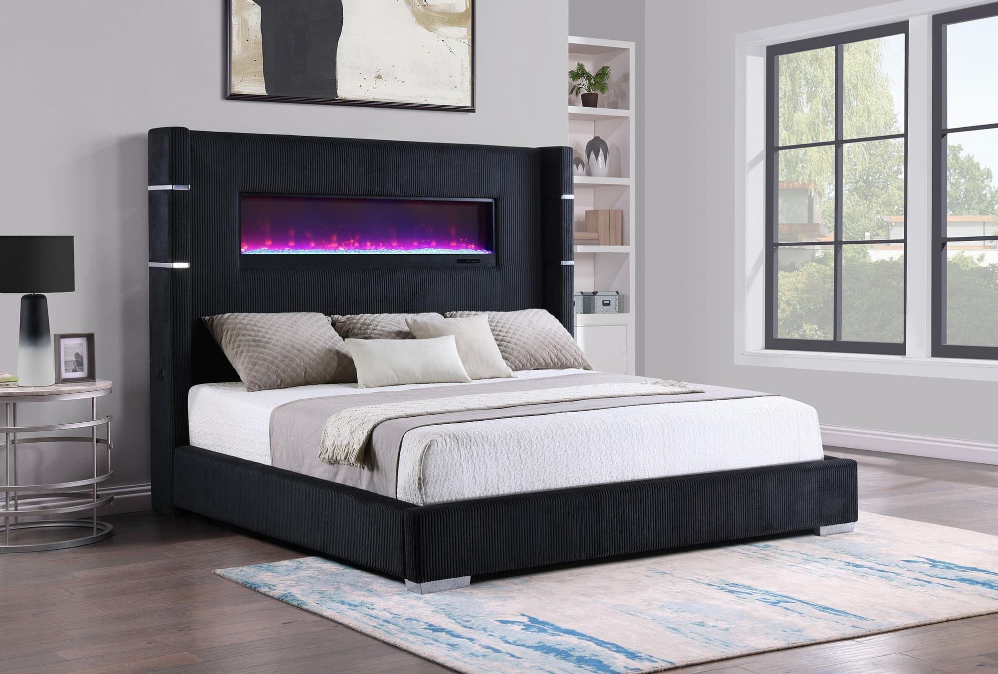 Tisdall 67-inch Upholstered Queen Fireplace Bed Black - Image 1