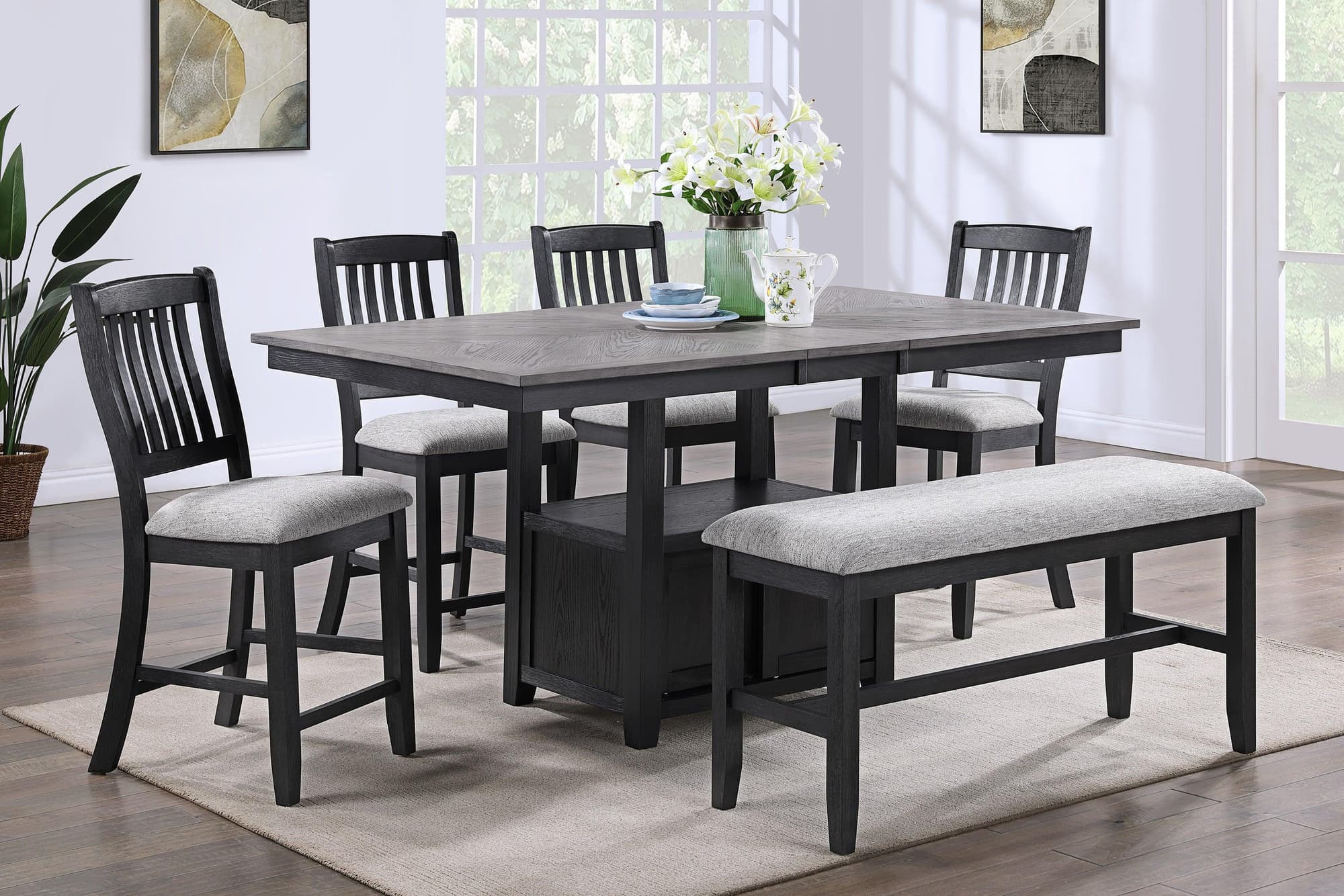 Buford Light Gray Fabric Upholstered Counter Height Set - Image 1
