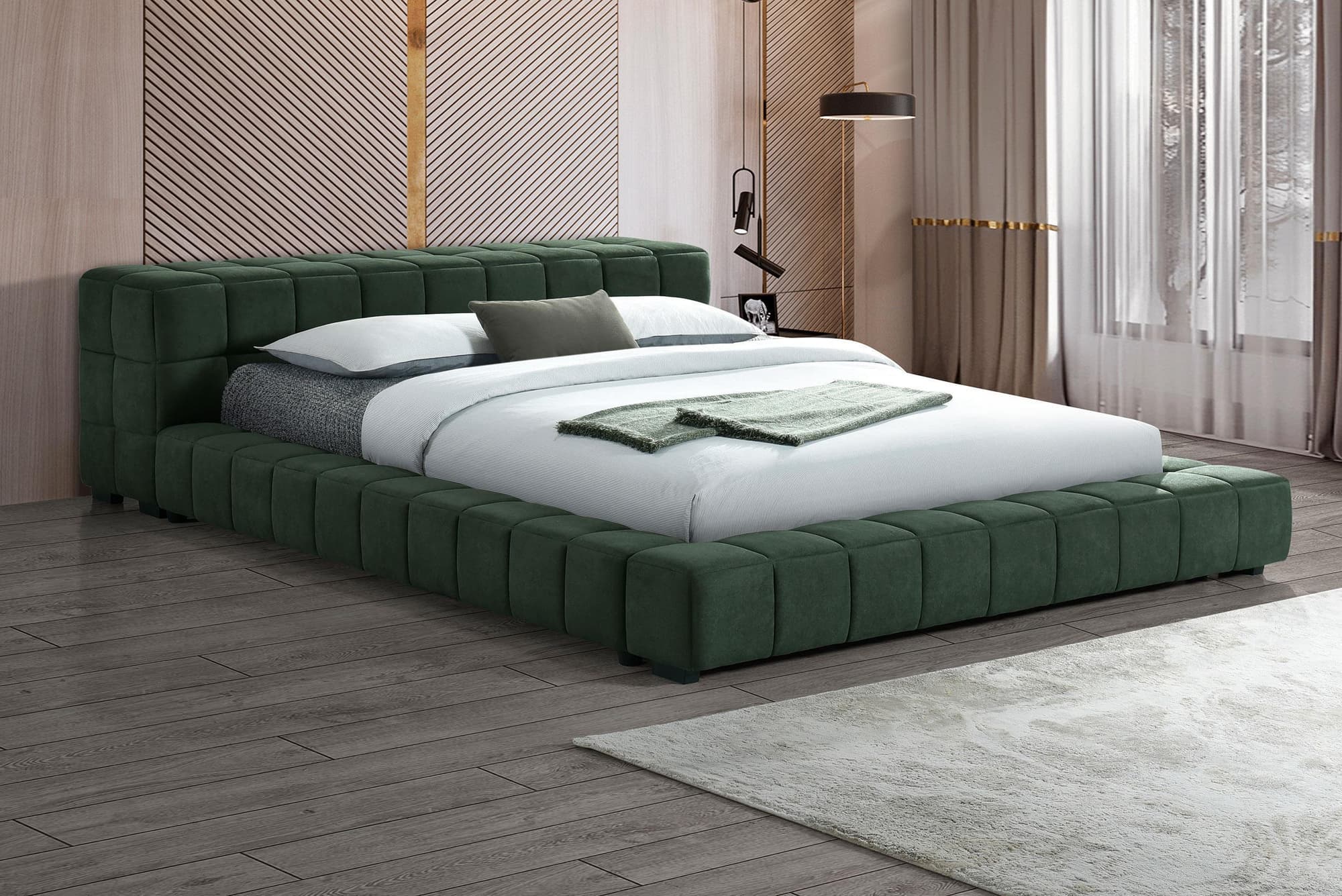 Trinity Upholstered Eastern King Platform Bed Green - Image 1