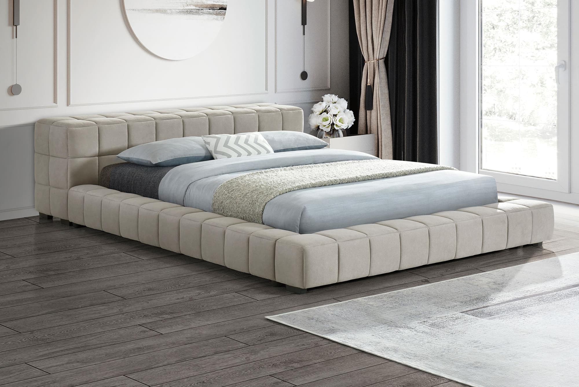 Trinity Upholstered Queen Platform Bed Light Taupe - Image 1