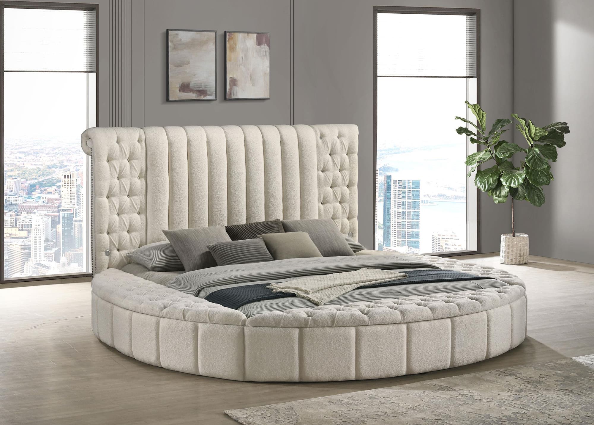 Sonya Upholstered Queen Round Storage Bed Ivory - Image 1