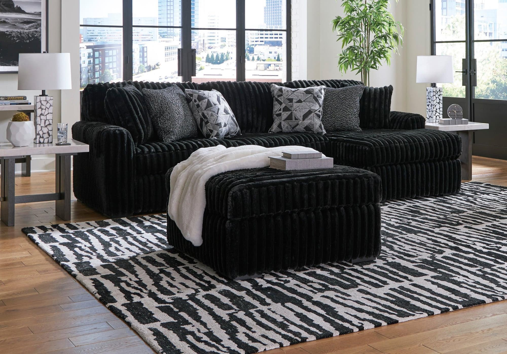 Midnight-Madness Onyx Velvet Oversized Sectional - Image 1
