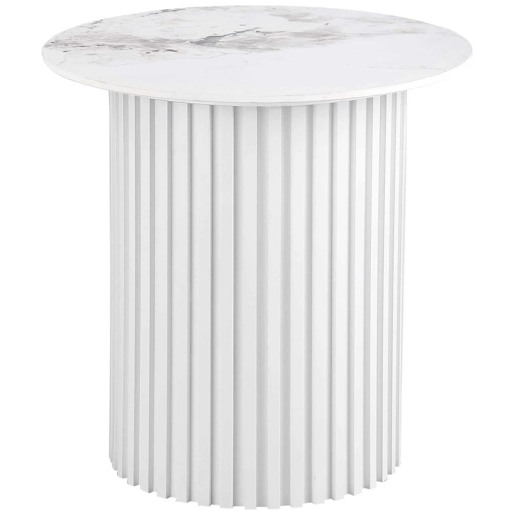 Rowena Round Sintered Stone End Table White Faux Marble - Image 1