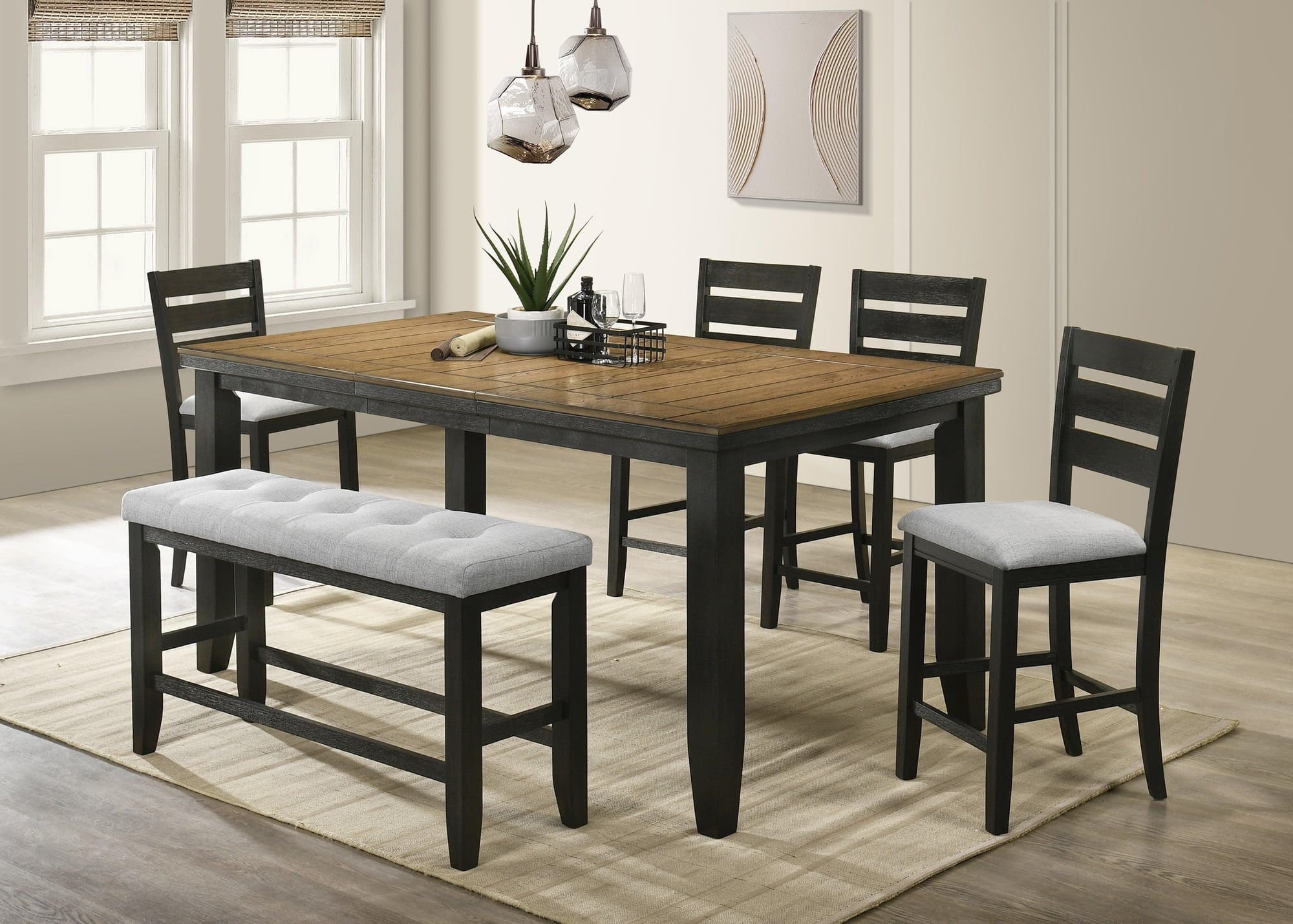 Bardstown Wheat Charcoal Fabric Tufted Counter Height Set