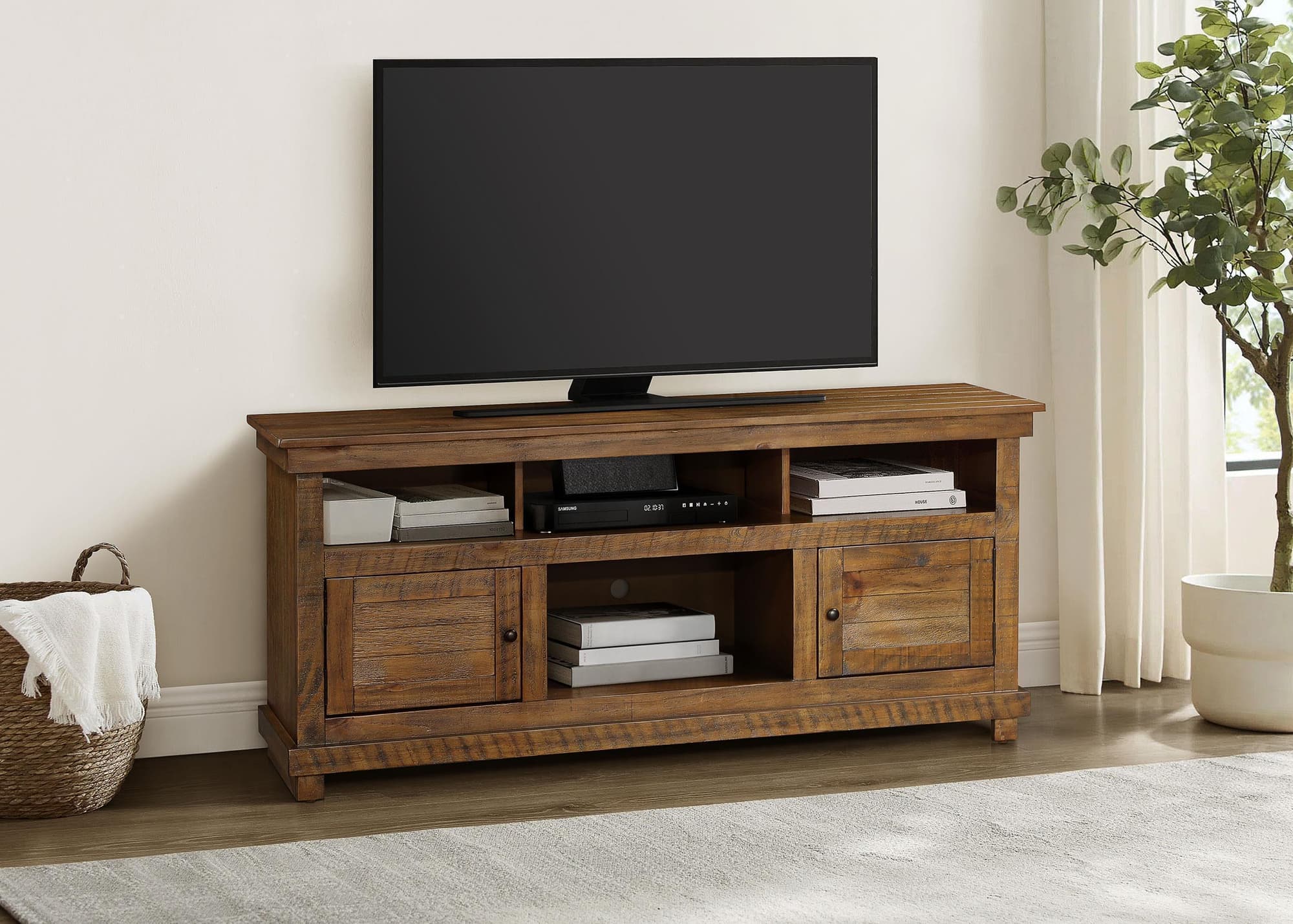 Payne 60-inch TV Stand Media Console Distressed Brown - Image 1
