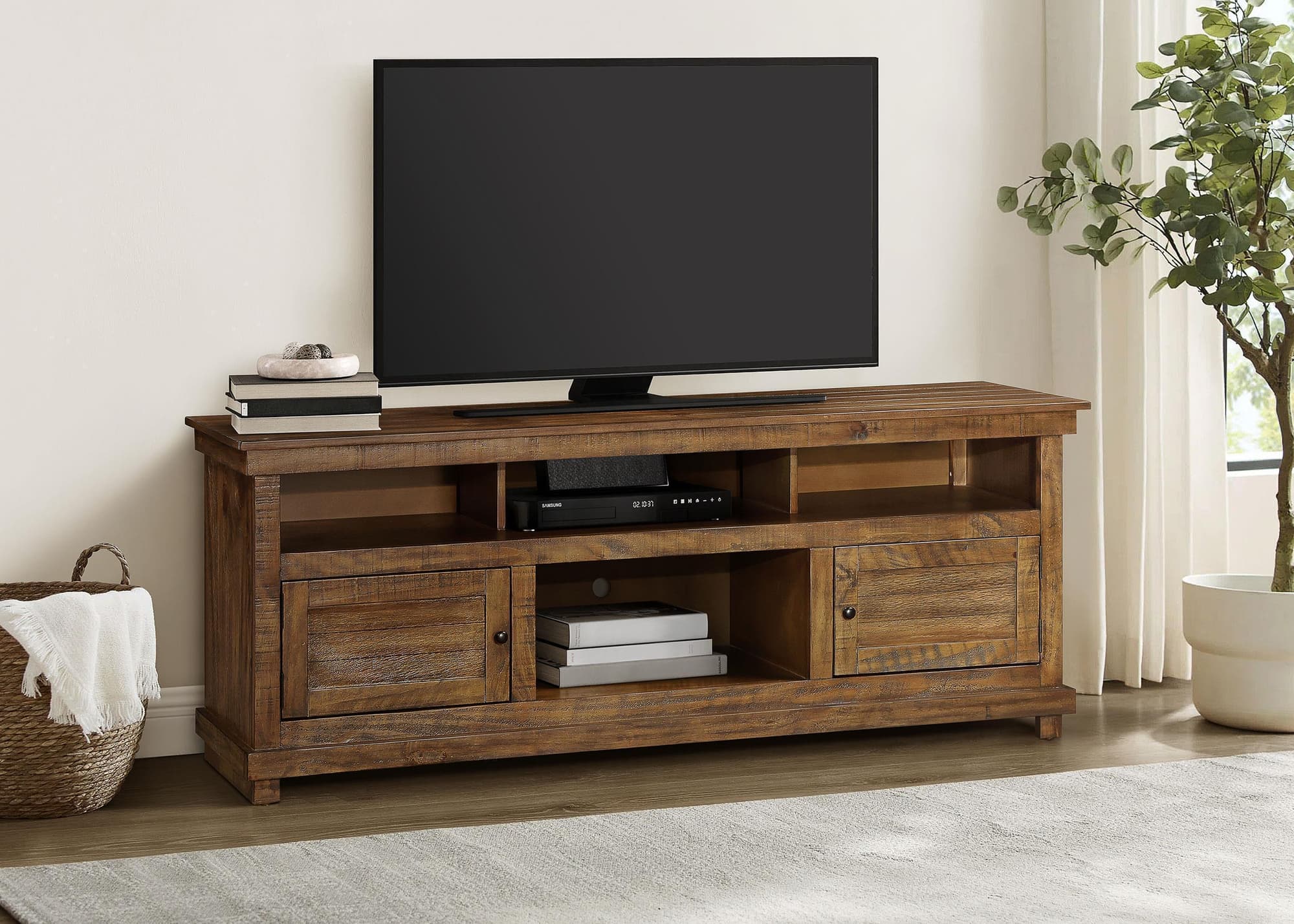 Payne 70-inch TV Stand Media Console Distressed Brown - Image 1