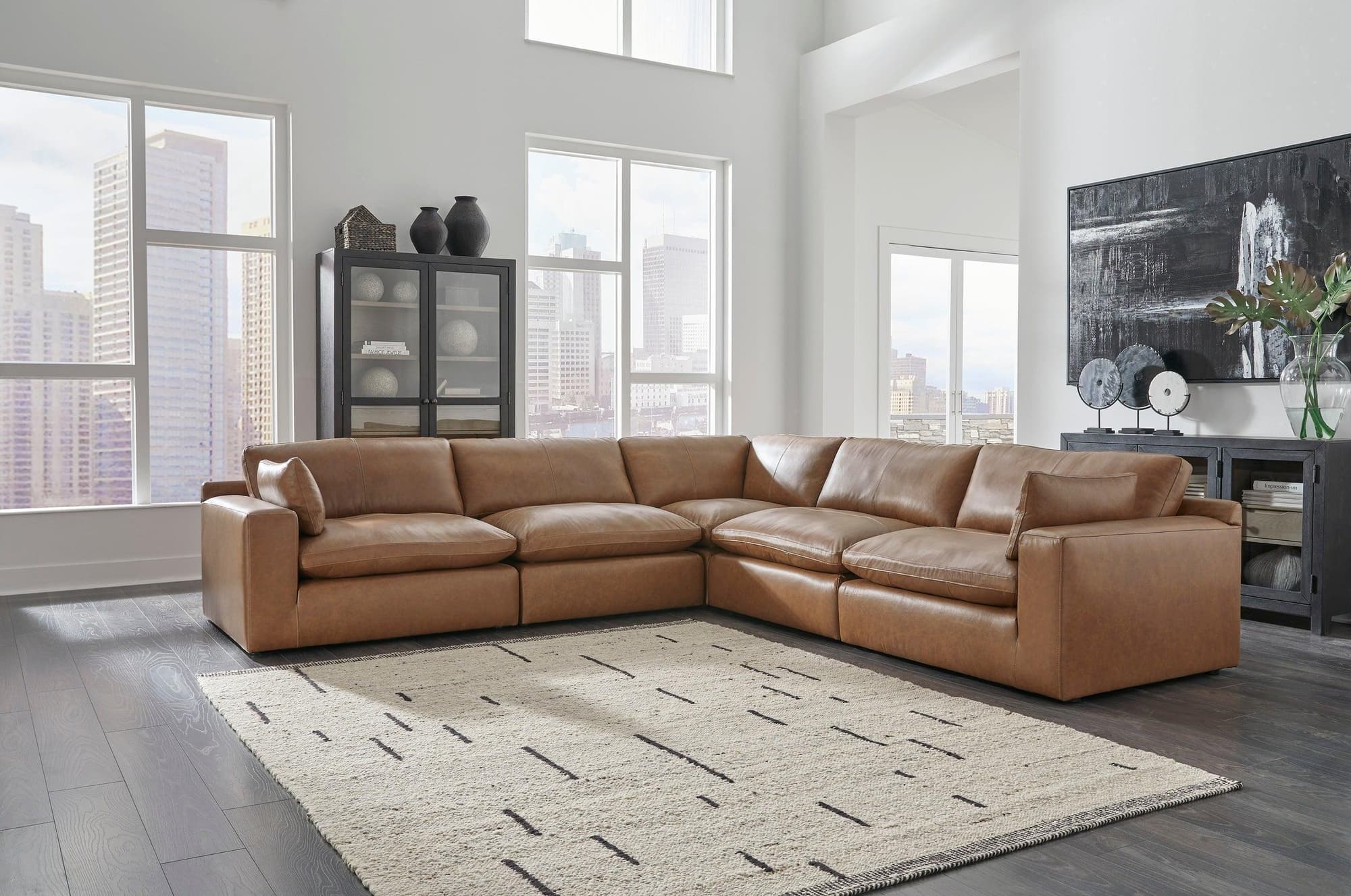 Emilia Caramel Genuine Leather Sectional Set - Image 1