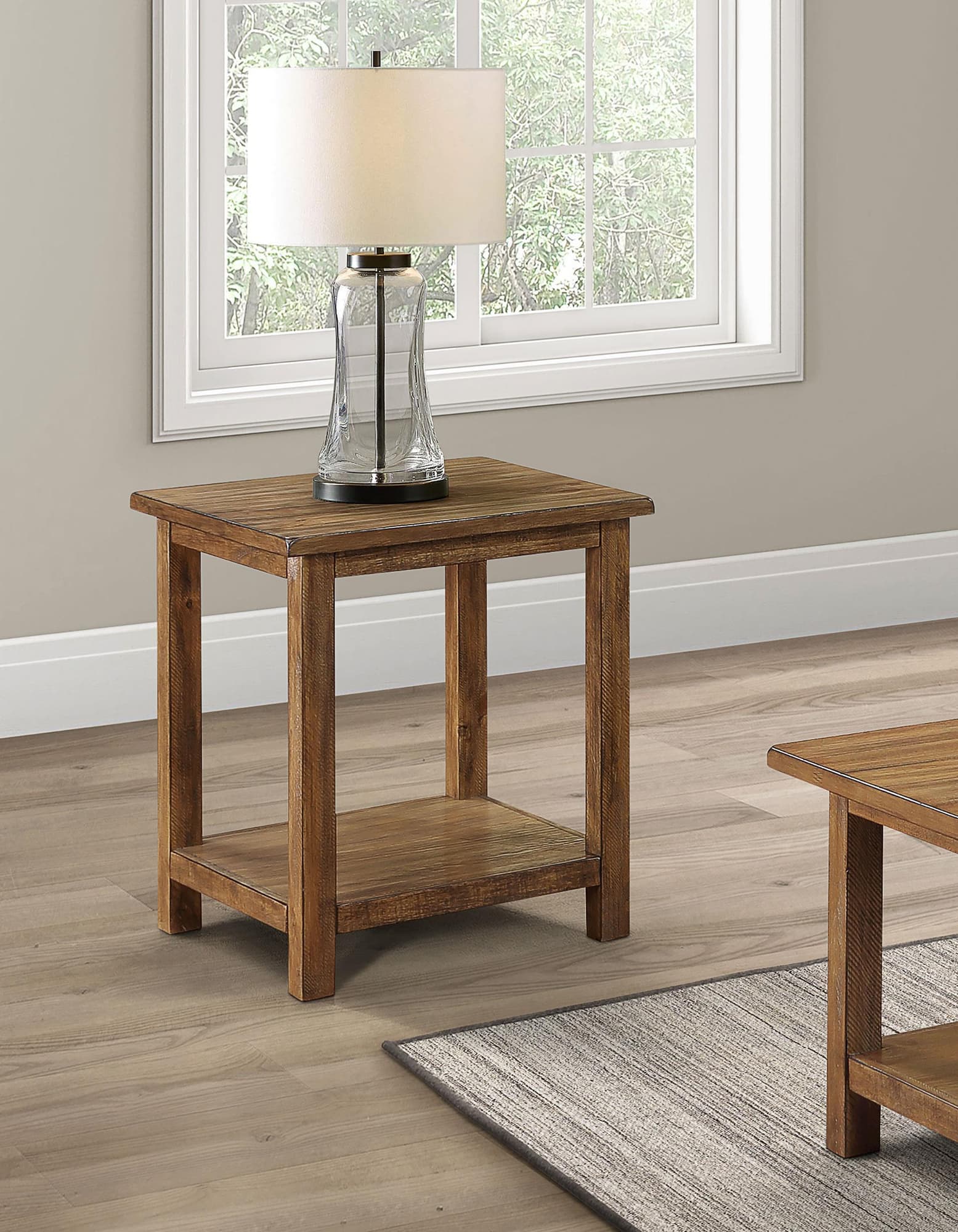 Payne Wood End Table with Shelf Distressed Brown - Image 1