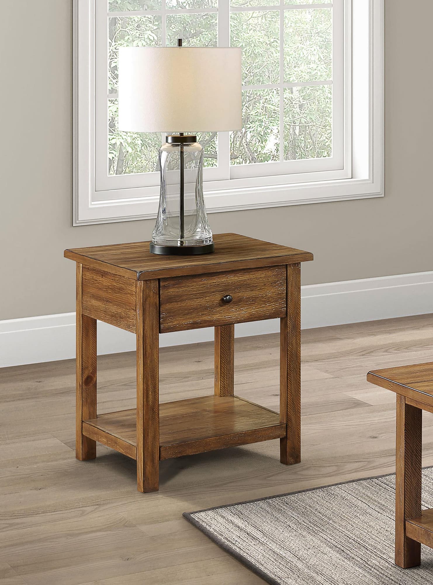 Payne 1-drawer Wood End Table with Shelf Distressed Brown - Image 1